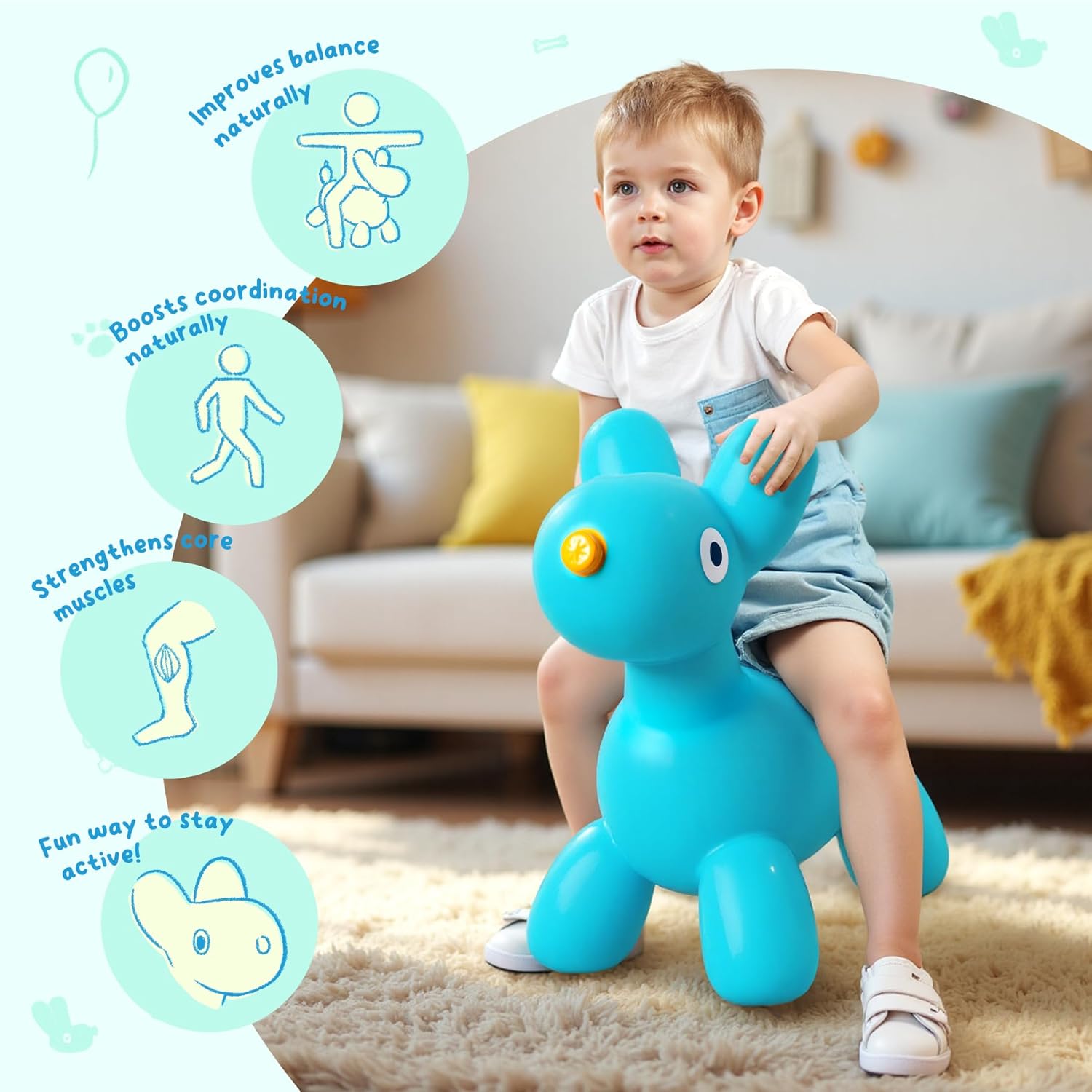 ZOOJOY Bouncy Animal Hopper, Blue Balloon Dog Bouncy Horse for Toddlers, Inflatable Ride-on Hopping Toys with Pump for Indoor & Outdoor Play, 3 4 5 6 7 Years Birthday Gift for Boys & Girls Blue Dog Bouncy Animals image 4 of 8 B0FGXPYK9V