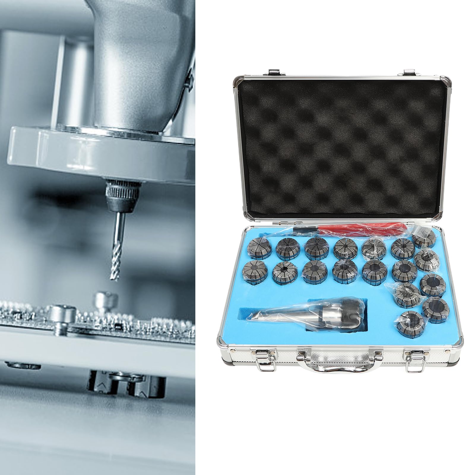 MT3 ER32 zestaw tulei zaciskowych 18-częściowy 2-20 mm 0,015 mm precyzja twardości 40-50HRC aluminiowa walizka ząbkowana konstrukcja M12 gwint frezarka tokarka wiertarka uchwyt narzędziowy przemysłowy