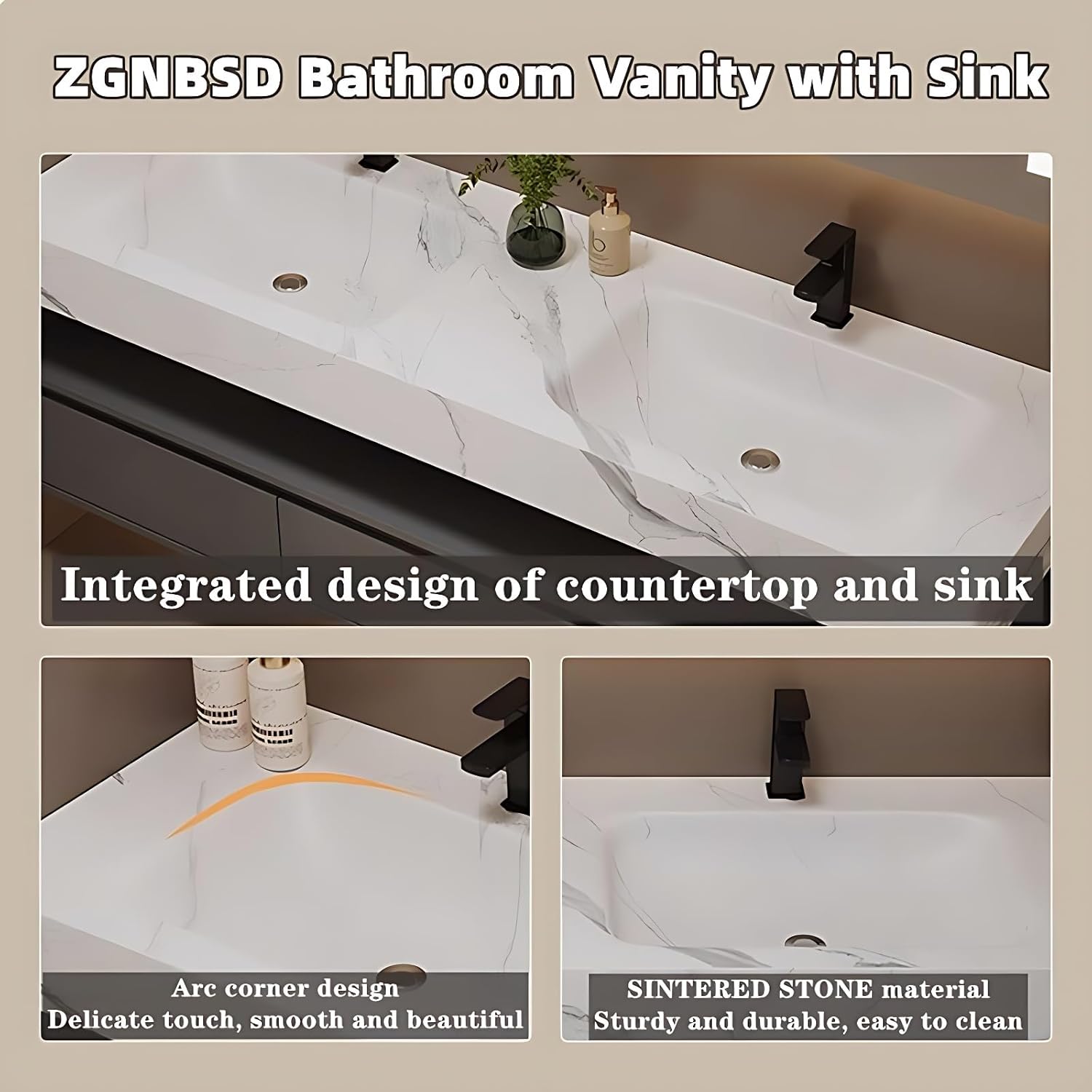 Bathroom Vanity with Sink - Single/Double Sink Bathroom Vanity Cabinet & LED Smart Defogger Mirror Cabinet Set, Modern Floating Vanity, Wall-Mounted Installation (60",Double Sink)