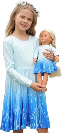 Bow Dream Cute Girl Dress and Matching Girl American Doll Clothes Accessories for Girls Dresses 3-12 Years