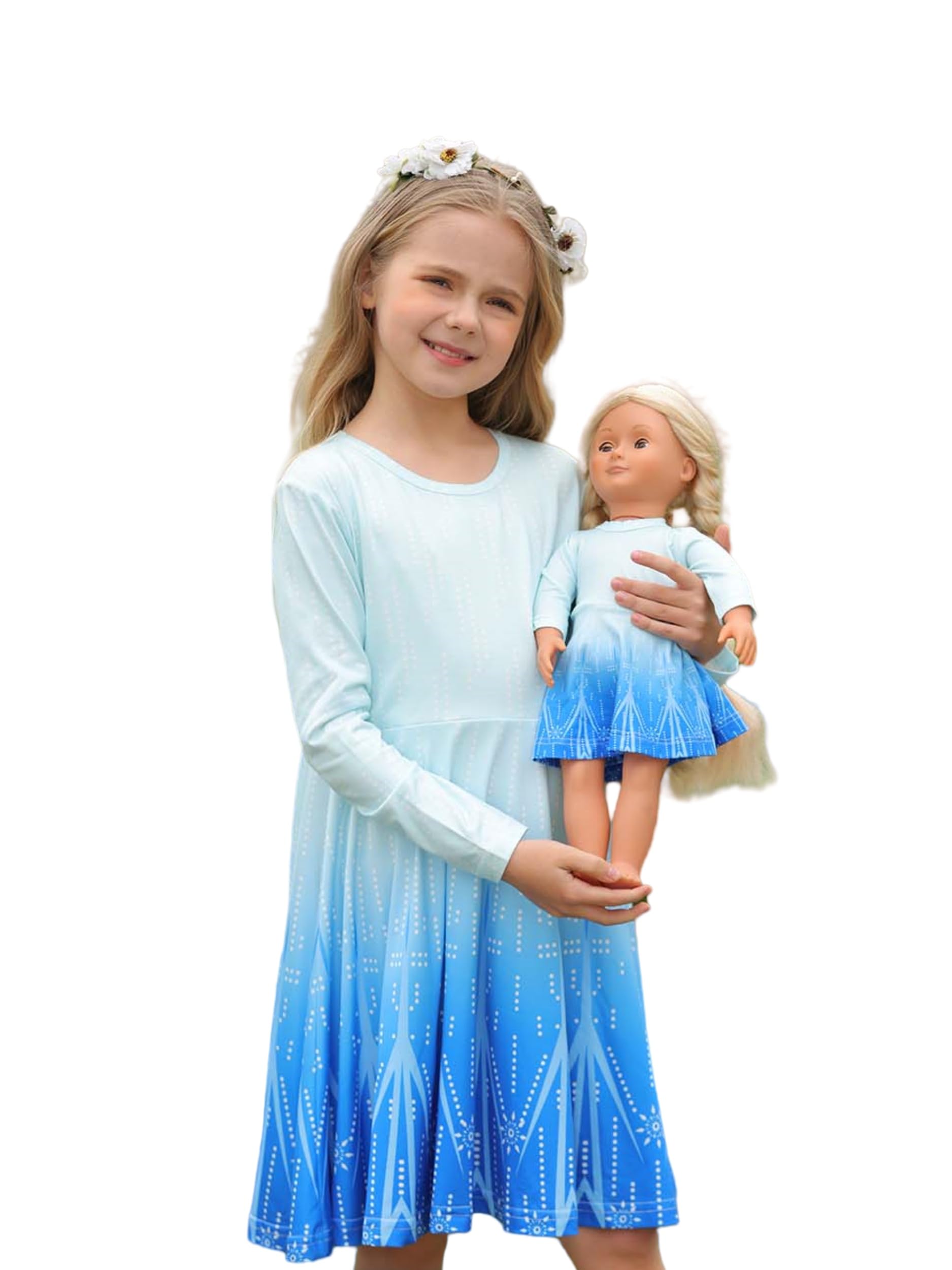 Bow Dream Cute Girl Dress and Matching American Girl Doll Clothes Accessories for Girls Dresses 3-12 Years