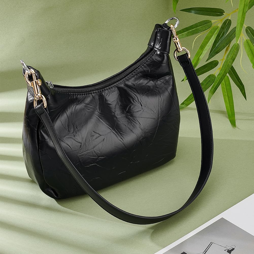 PH PandaHall 25.7 Inch Genuine Leather Bag Strap, 1 Inch Wide Purse Strap Bag Handles Leather Puse Handle Replacement for Women DIY Handbag Underarm Bags Shoulder Bags, Black