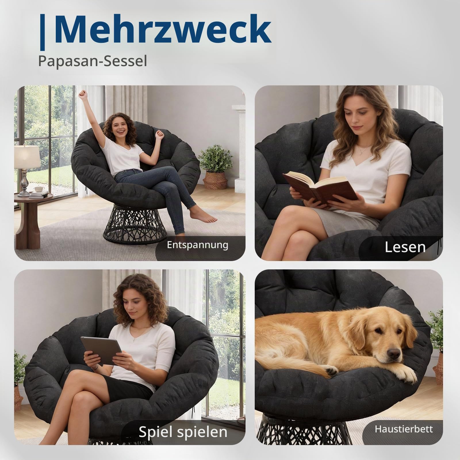 360° Swivel Schaukelstuhl Max.160Kg Schaukelsessel | 125x90x40cm | 15cm dickes Kissen | Stabiler Stahlrahmen