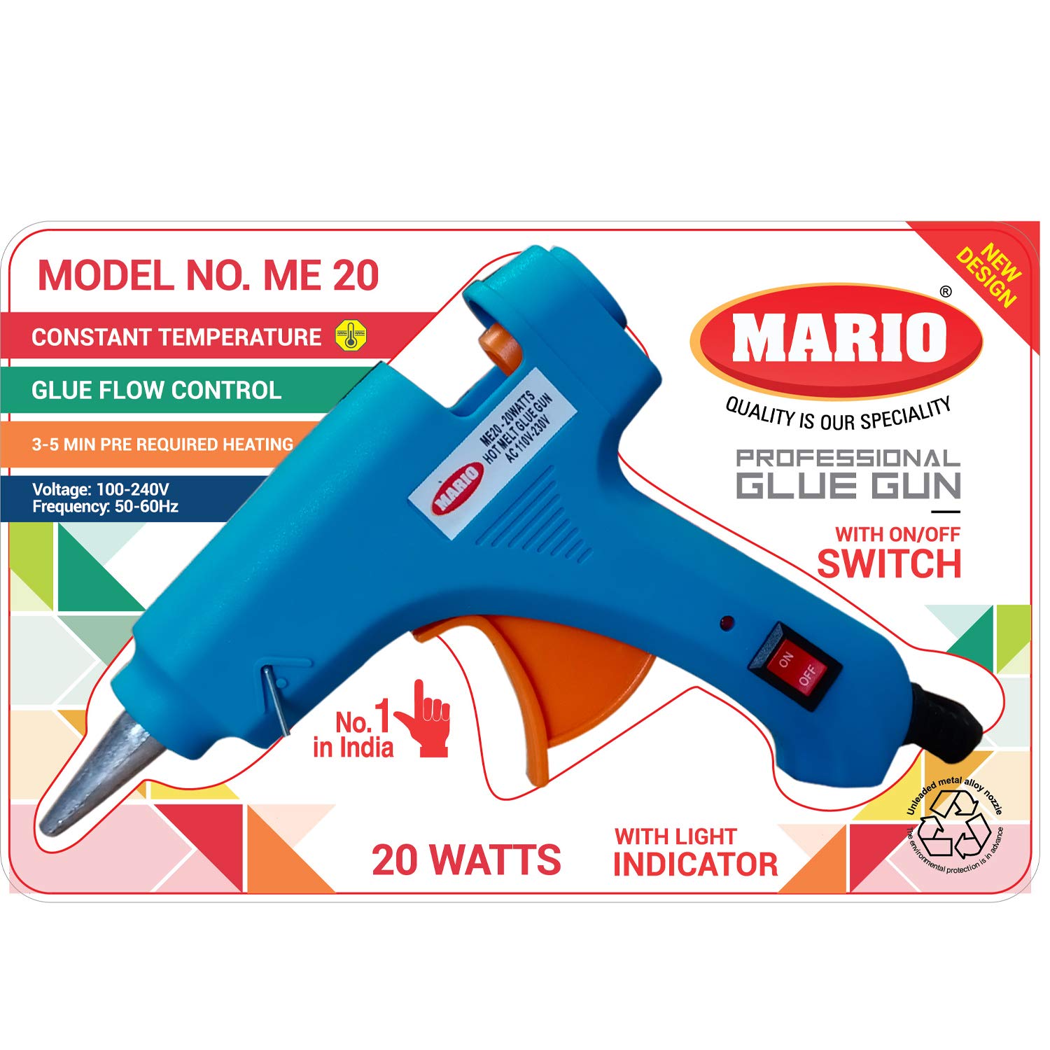 Mario 20W Lightweight Hot Melt Glue Gun – Fast Heating, On/Off Switch, High Durability, 5 Glue Sticks Included – Ideal for DIY, Crafts & Repairs – Blue (Color May Vary) – ME-20 - Image 6 thumbnail