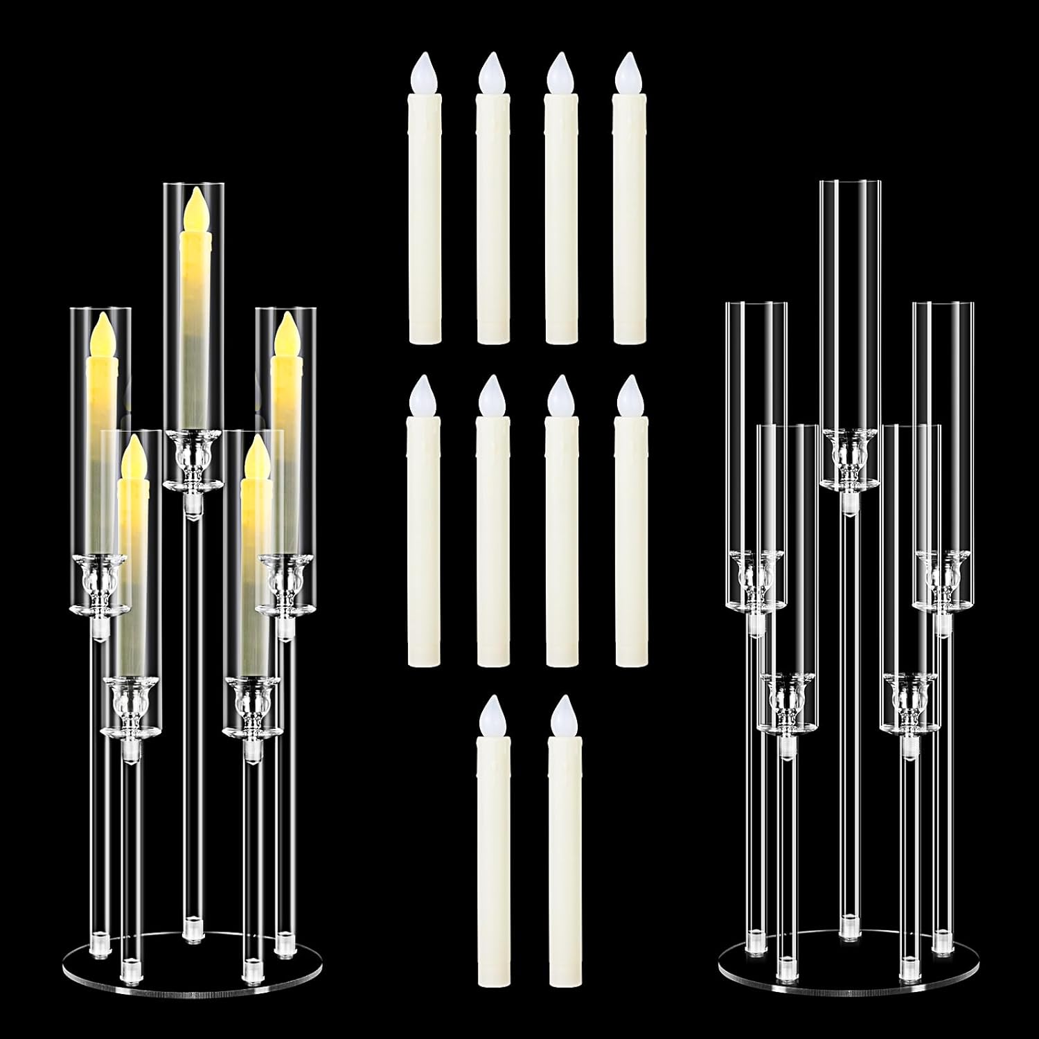 2pcs 26.8'' acrylic candelabra centerpieces for wedding table decorations,clear 5 arms candlesticks holder with acrylic shade for candlelight dinner party fireplace gift with led candle included candle 2