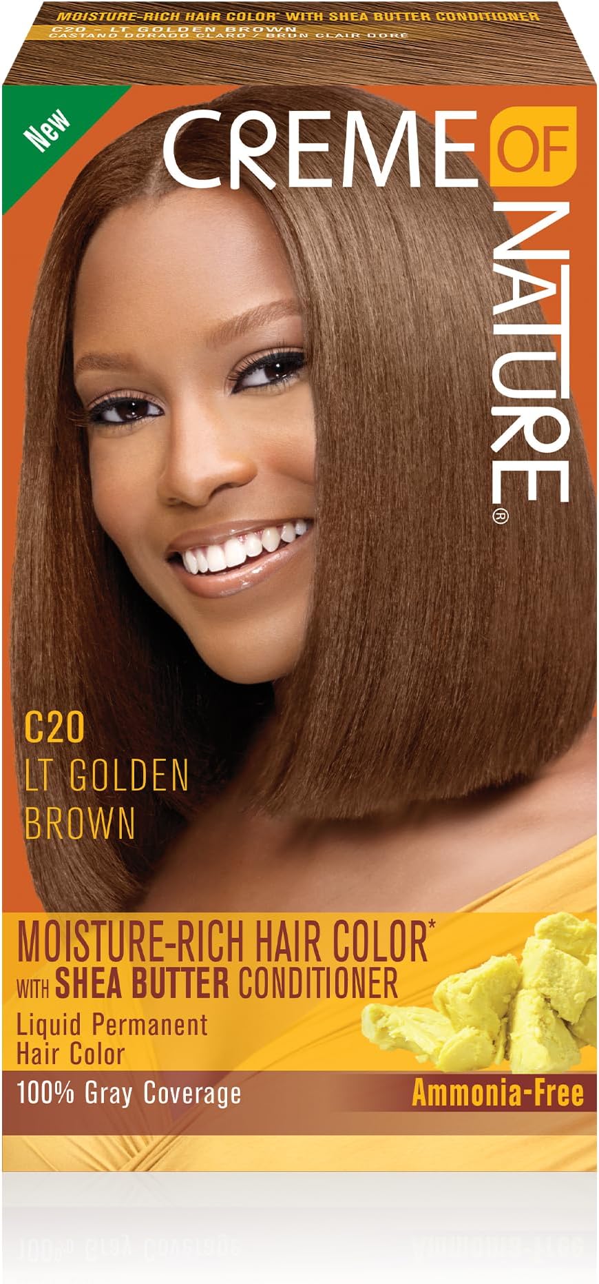 Moisture Rich Liquid Hair Color by Creme of Nature, C20 Light Golden Brown, with Shea Butter Conditioner, 1 Application