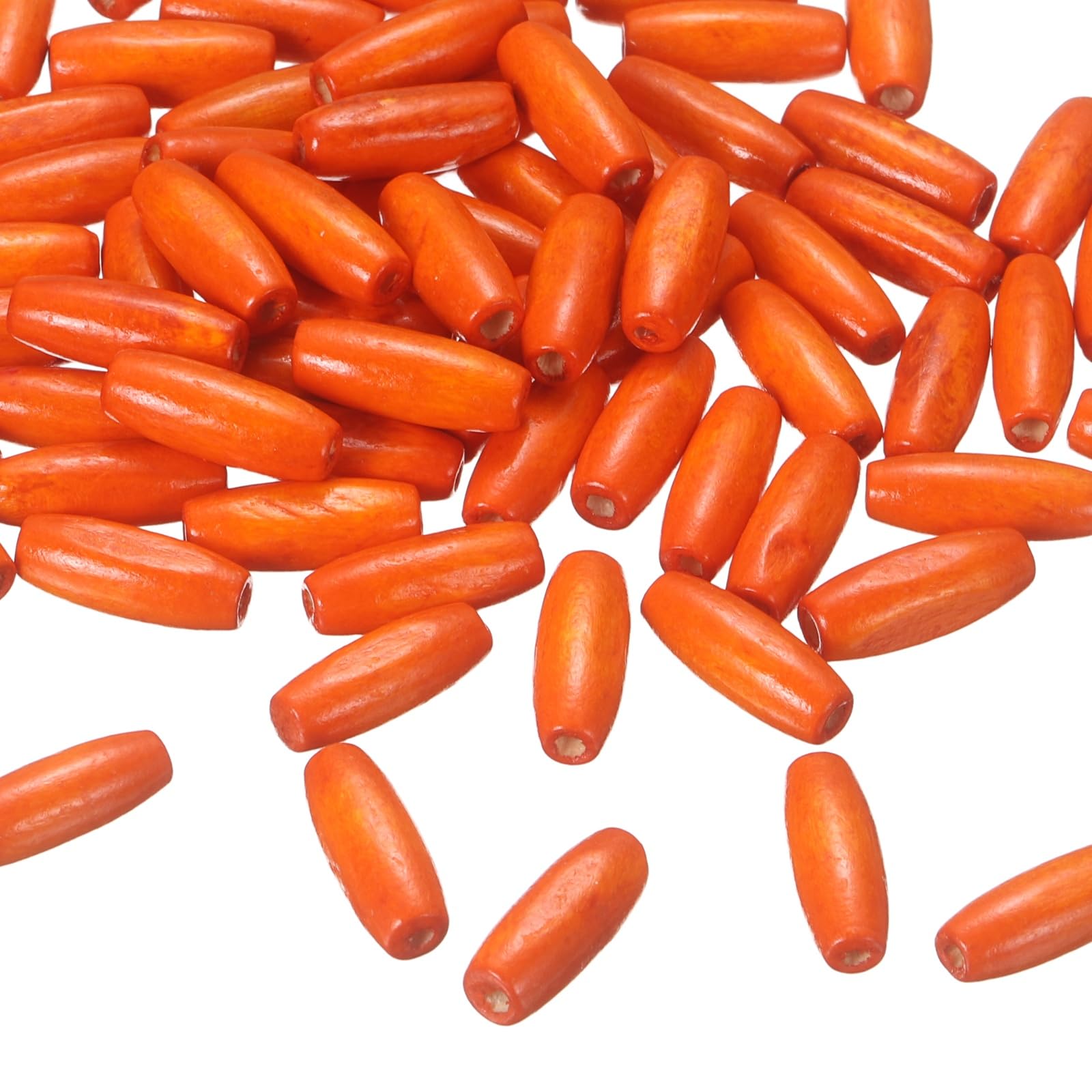 sourcing map 100 Pcs Natural Oval Wooden Beads, 8 x 22mm Macrame Wood Spacer Loose Beads with 3mm Hole for Craft DIY Jewelry Making Decor Necklace Bracelet, Orange
