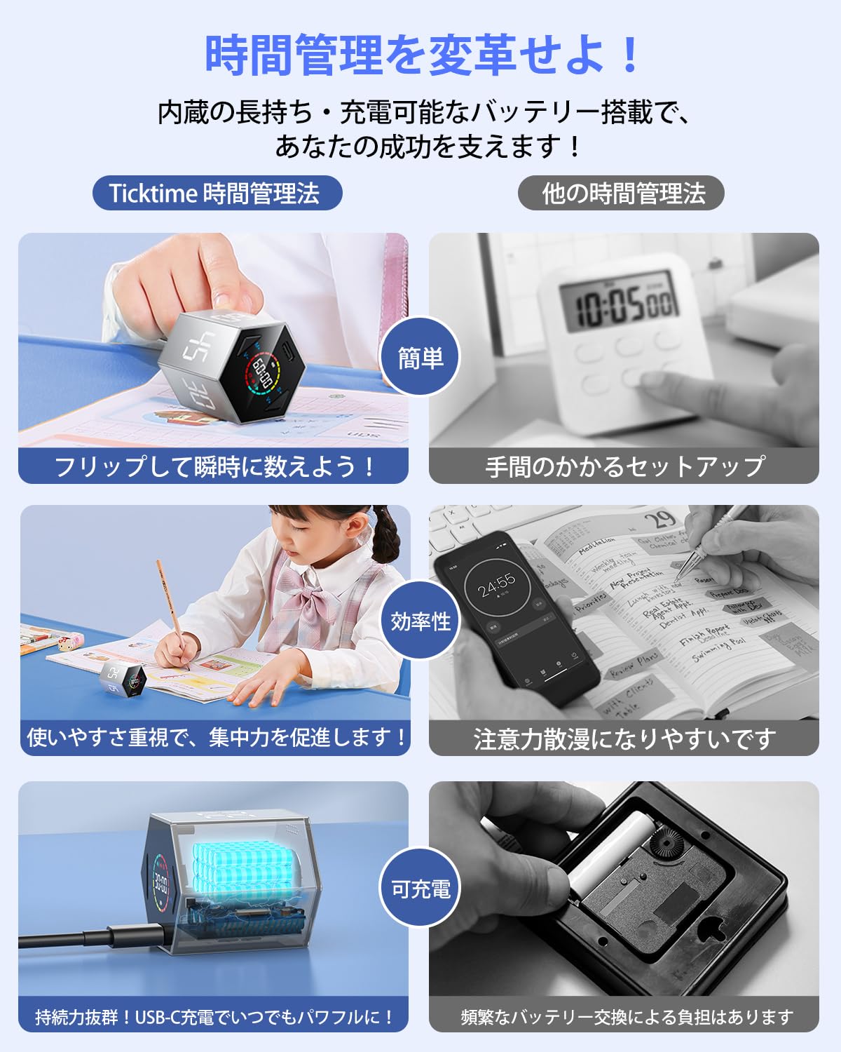 Amazon｜【TickTime・新時代のデジタルタイマー】長時版 正六角柱