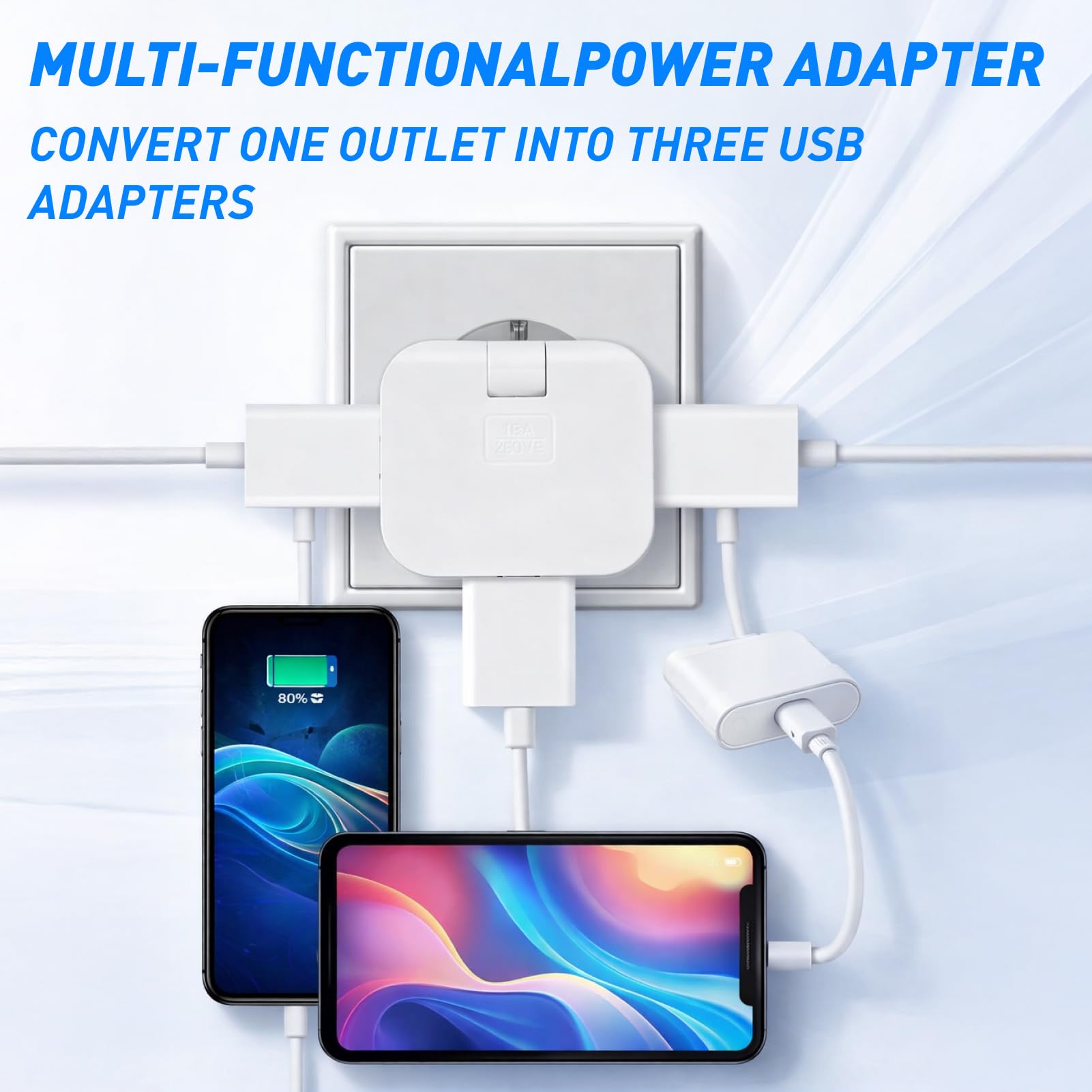 4 Piezas Ladrón Enchufe Plano de Pared con 3 Tomas, Adaptadores Giratorios 180° Ultraplanos, Multiplicador Enchufe para Viajes y Uso Doméstico, Compatibles con Enchufes Europeos y Americanos — view 5