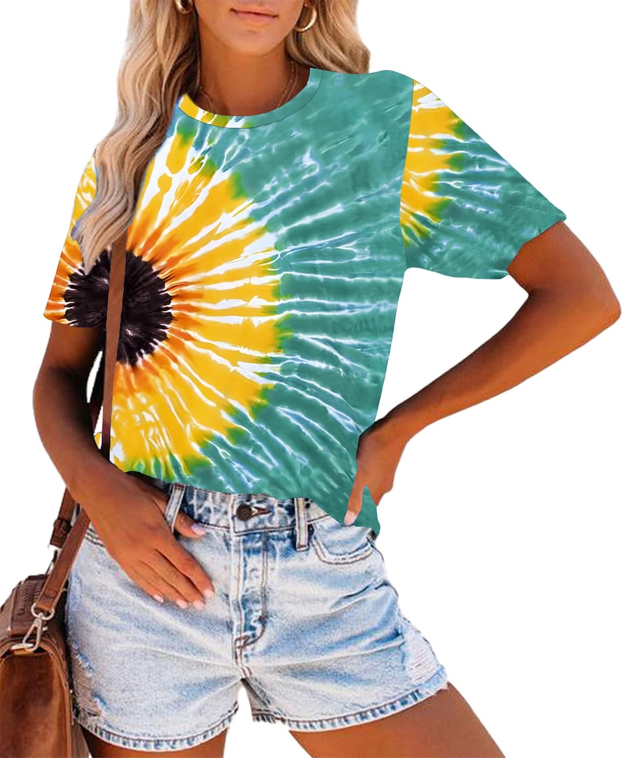 Tie Dye Shirt for Women Hippie Costume T-Shirt Short Sleeve Crewneck Tee Tops