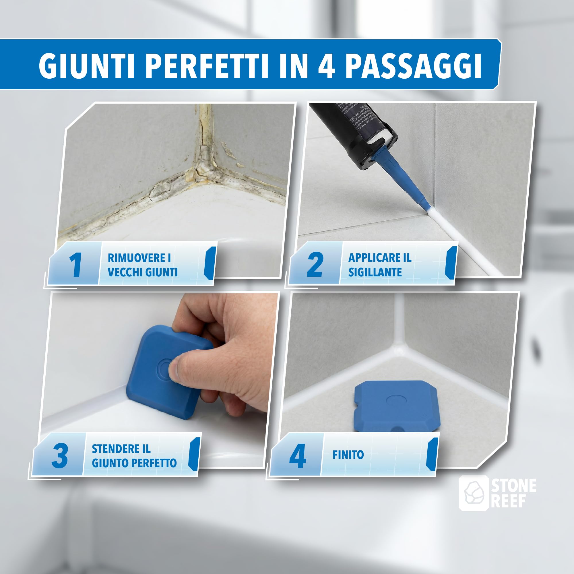 Set 5 in 1 Rimuovi Silicone e Lisciatore Fughe – Kit Attrezzi Sigillante con Raschietto e Spatola – Strumenti per Applicare e Rimuovere Silicone per Bagno Cucina e Piastrelle