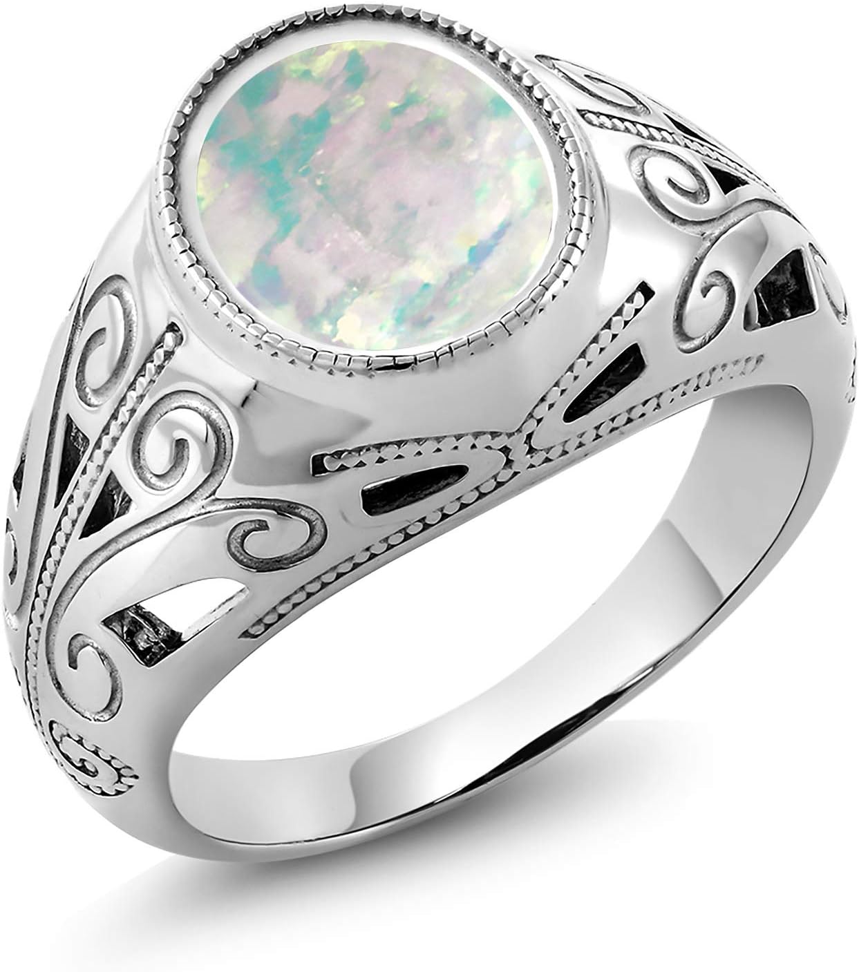 Gem Stone King 3-6 Cttw Oval Gemstone Birthstone Ring for Men | 925 Sterling Silver | Oval 12X10MM | Available in Size 7, 8, 9, 10, 11, 12, 13