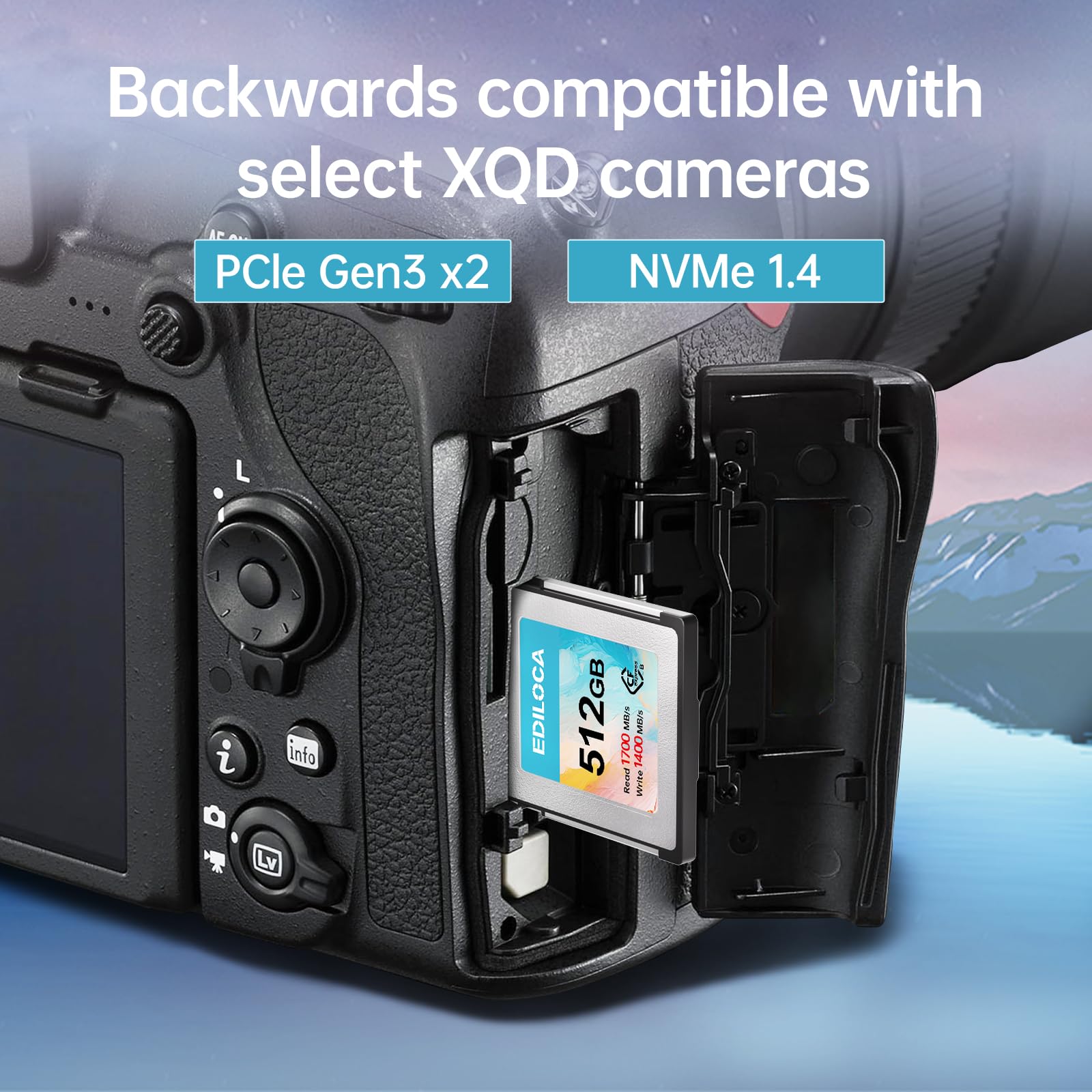 Ediloca EF5 512GB CFexpress Typ B Speicherkarte (1700MB/s Lesen, 1400MB/s Schreiben), 8K RAW CF Karte kompatibel mit DSLR/XQD Kamera, Speicherkarte für professionelle Fotografen, Videofilmer
