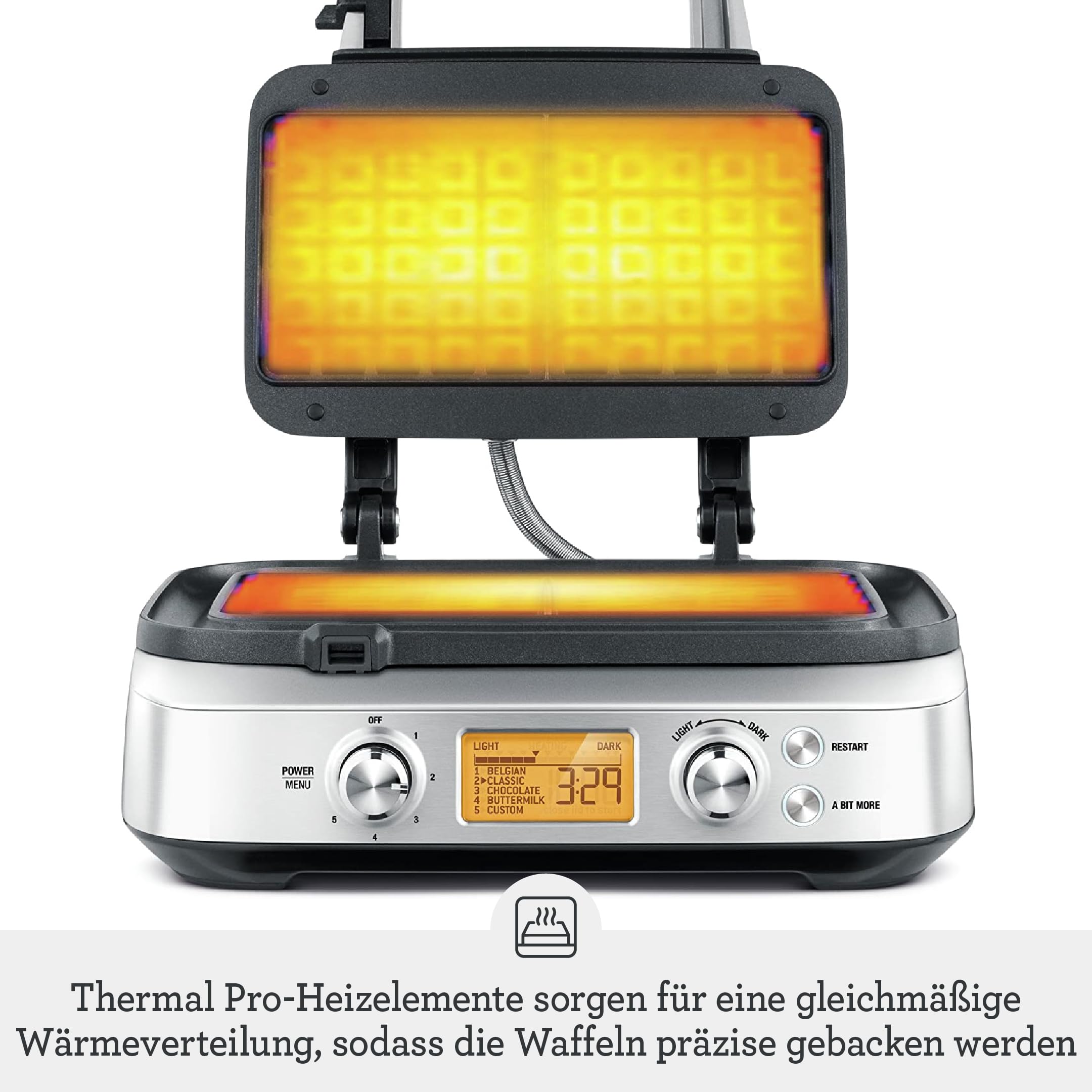 Sage - The Smart Waffle Pro - Waffeleisen - 4 Teigeinstellungen inkl. Belgische Waffeln, Klassische Waffeln - 12 Bräunungseinstellungen, 1000W Leistung, Einfach zu Reinigen - Gebürsteter Edelstahl