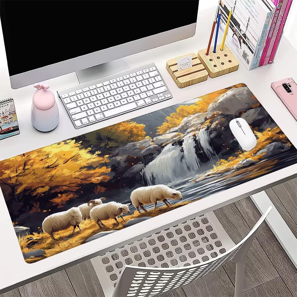 Alfombrilla de Mouse para Juegos, Giallo, XXL, Antideslizante, Impermeable, Diseño de Autunno, Extendido, Grande, 1400x600x3mm, para PC, Laptop, Ufficio, Famiglia d-618