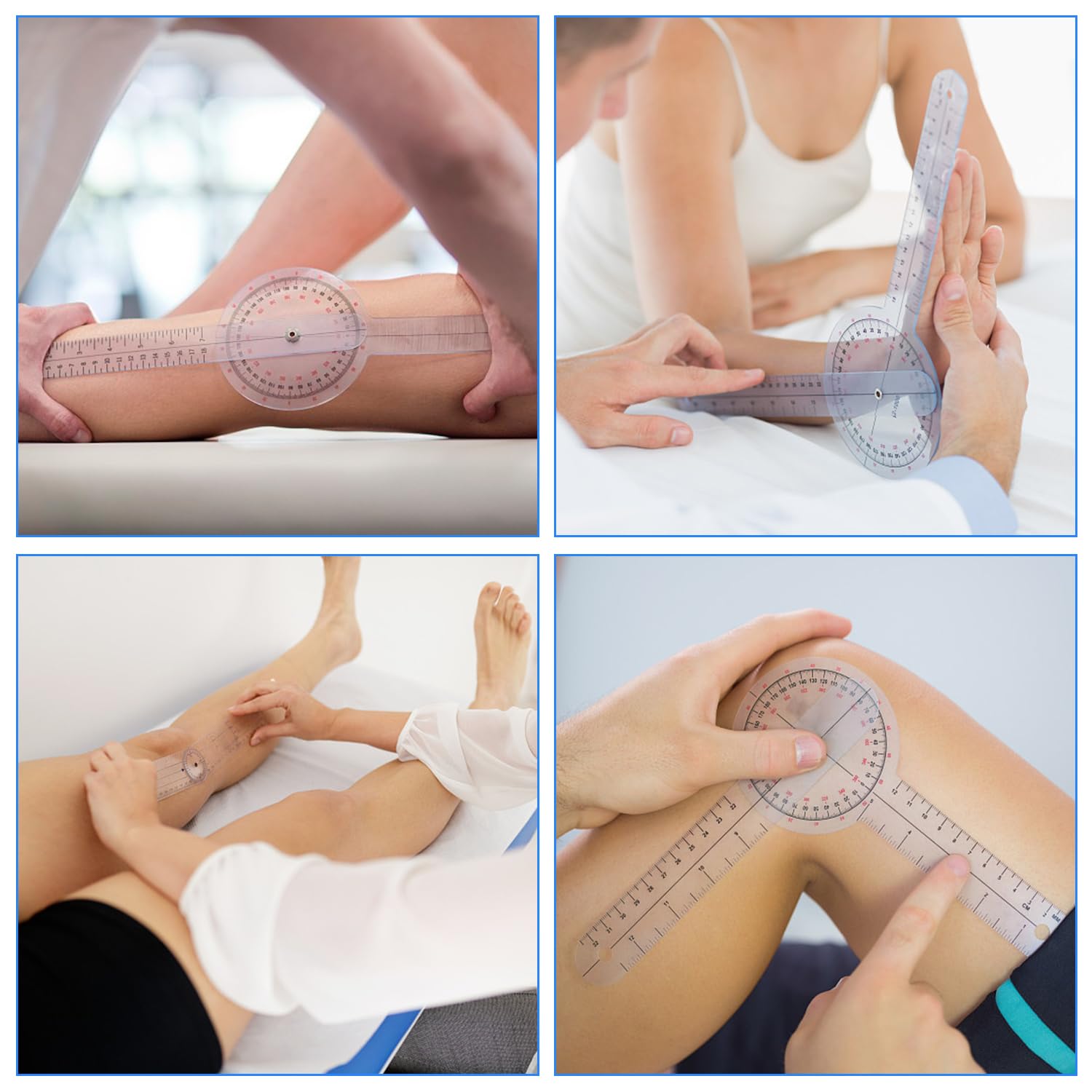 Set di 6 goniometri da 20,3 cm, 15,2 cm, 180, 360, dito, spinale, metro a nastro, goniometro per dita della colonna vertebrale, per misurazione del corpo, goniometro e righello