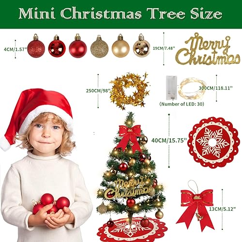 Miniatura 9 de Mini árbol de Navidad de 23.6 in, árbol de Navidad artificial con adornos colgantes, falda de árbol de Navidad, bola de Navidad, árbol de Navidad de
