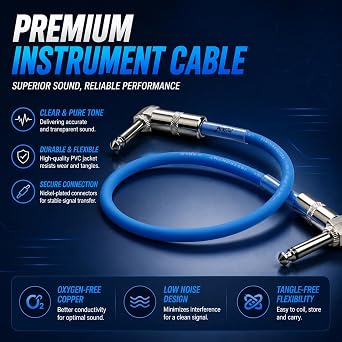 AITONE Patch Cables 6 Pack for Guitar Pedals, 1.2ft Low Noise Right Angle 1/4 Inch TS Instrument Patch Cords, Shielded Guitar Cords for Pedalboard (A-C05)