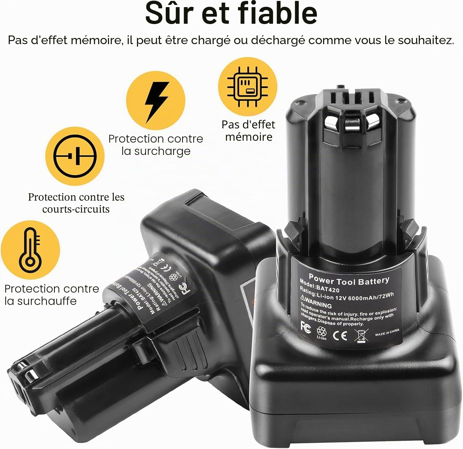 12 V 6 A Batterie de Remplacement Li-ION pour Outils Bosch 12 V - Convient pour Batterie BAT411 BAT412 BAT413 BAT415 BAT420 GBA10.8V
