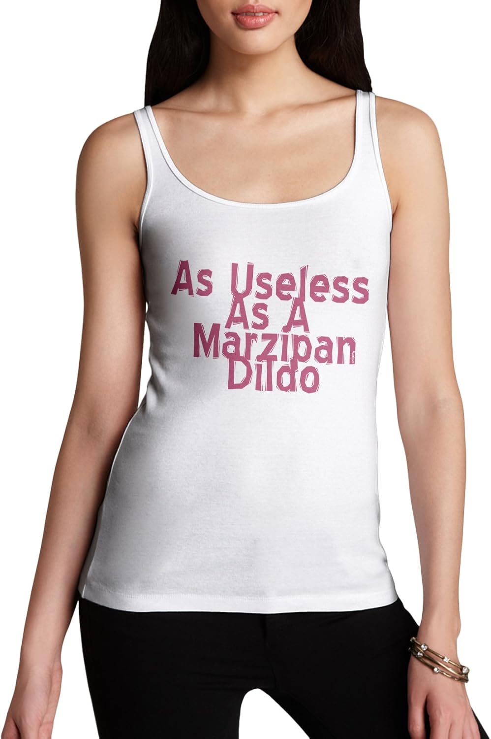 TWISTED ENVY Women Cotton Novelty Rude Funny Useless Print Tank Top White XLarge