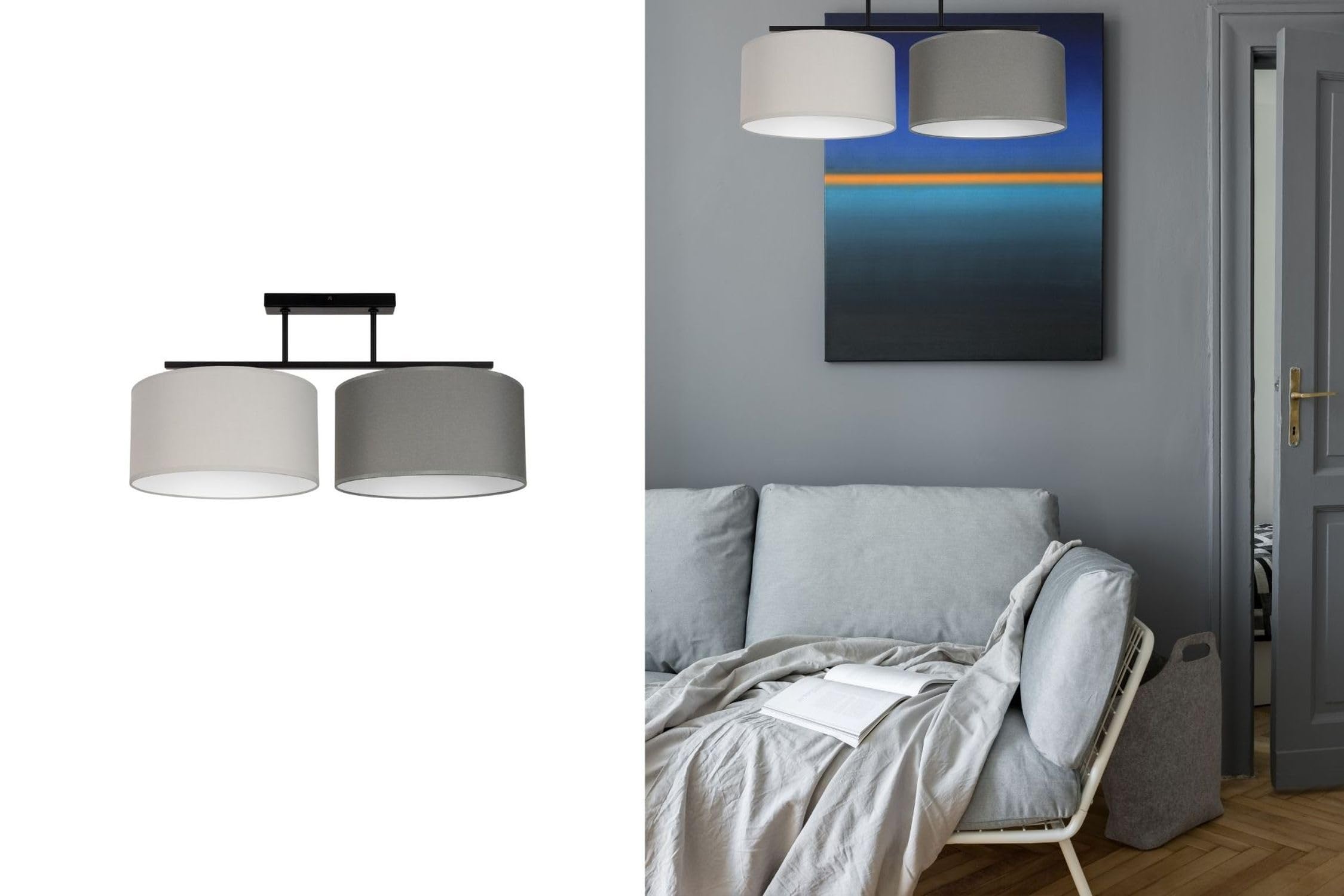 Licht-Erlebnisse Deckenlampe Stoffschirm Metall Grau Graphit Wohnzimmer Schlafzimmer Flur lang 70 cm E27 blendarm wohnlich gemütliche Deckenleuchte Esszimmer BIRNO