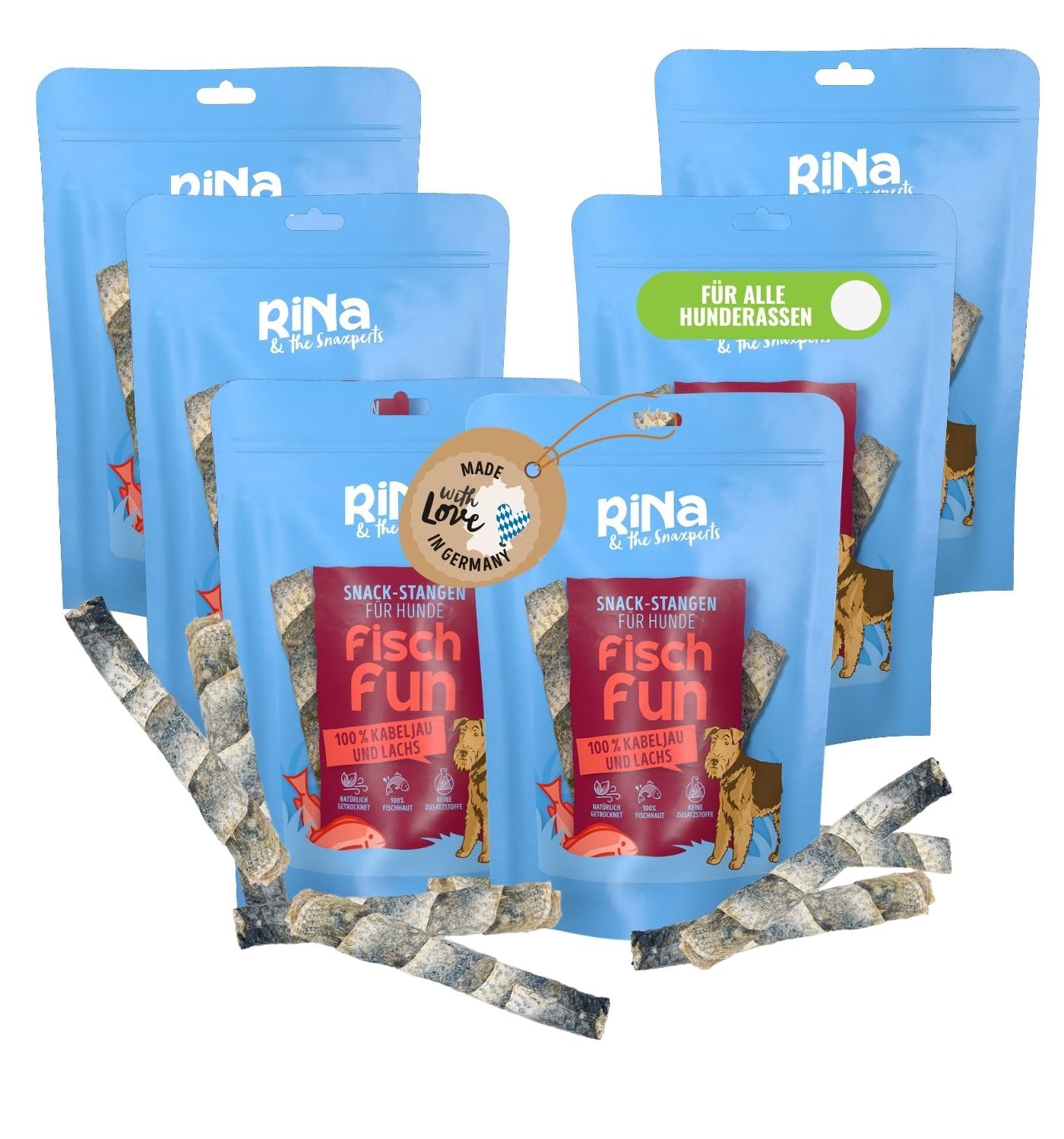 RiNa`s Dorsz i łosoś – naturalne przysmaki dla psów z ryb – nadziewane pręty 6 x 140 g