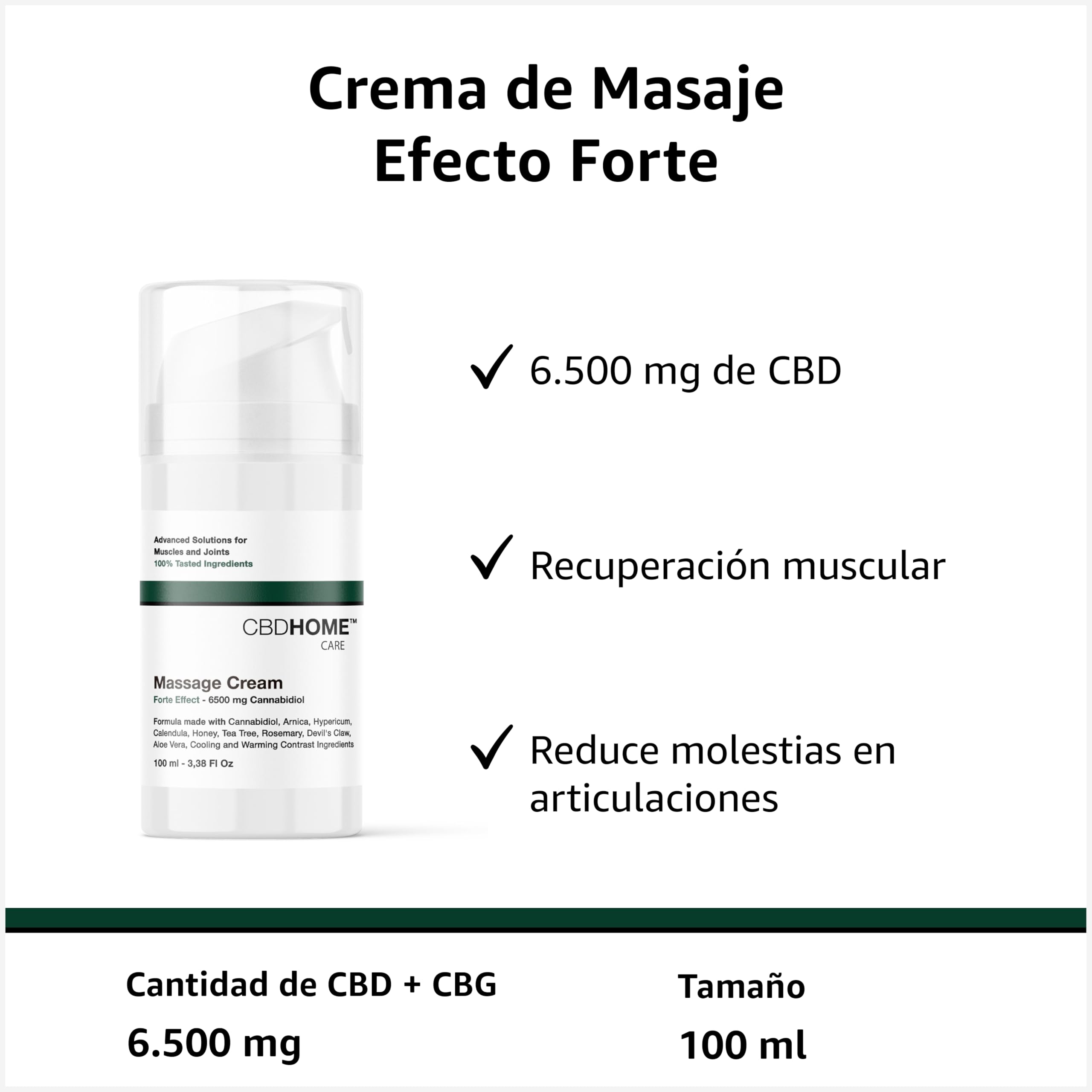 CBD HOME Sports - Krem do masażu z 6.500 mg CBD + CBG - Efekt kontrastowy - Z kannabidiolem, arniką, dziurawcem, hakoroślą - Mięśnie, kolana, odcinek lędźwiowy, szyja, barki, plecy - 100 ml