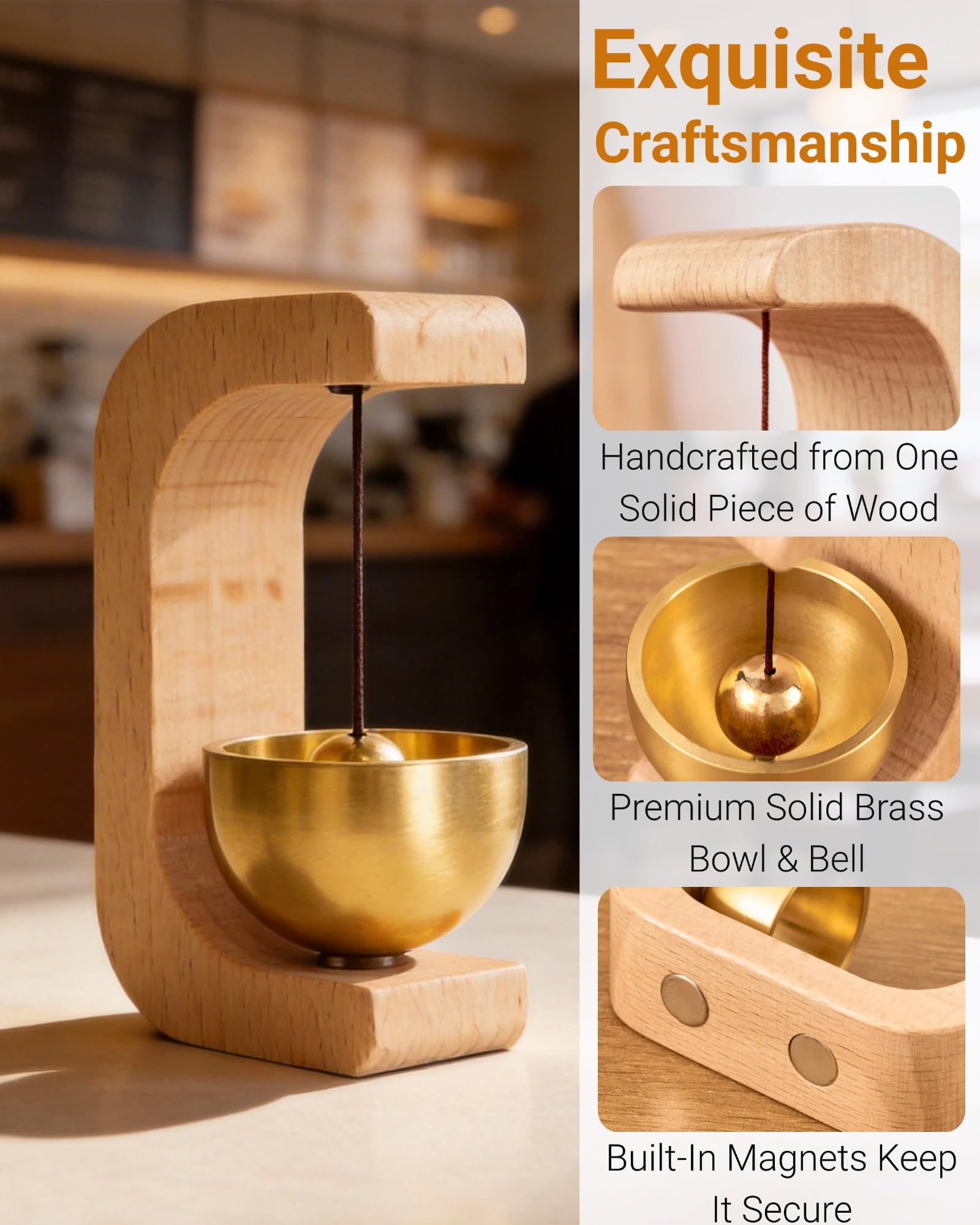 Magnetic Door Chime - Wooden Bell for Home & Shop -3