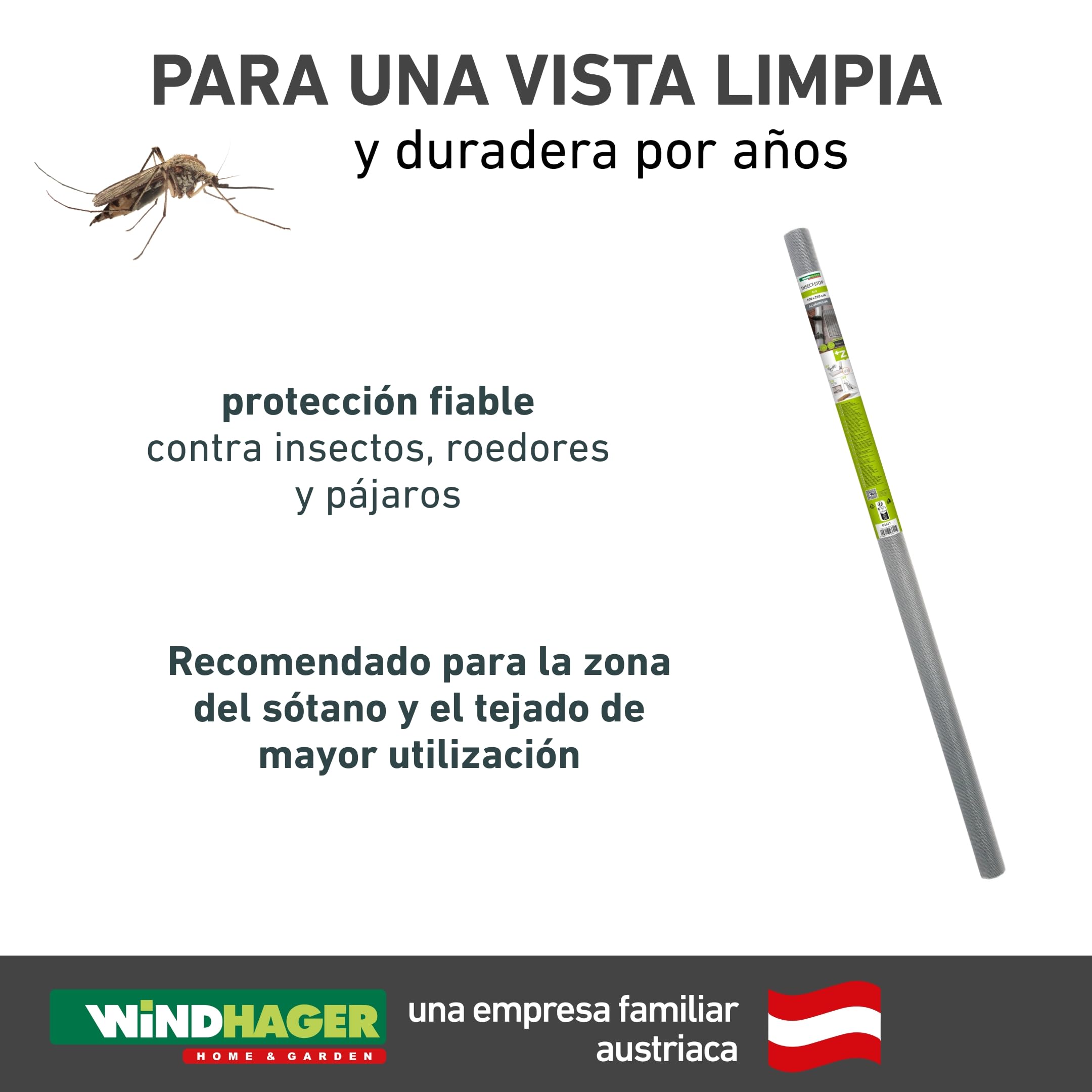 Windhager mosquitera, Tejido de Aluminio, Robusta, Resistente, Plateada, 100 x 250 cm, 03621