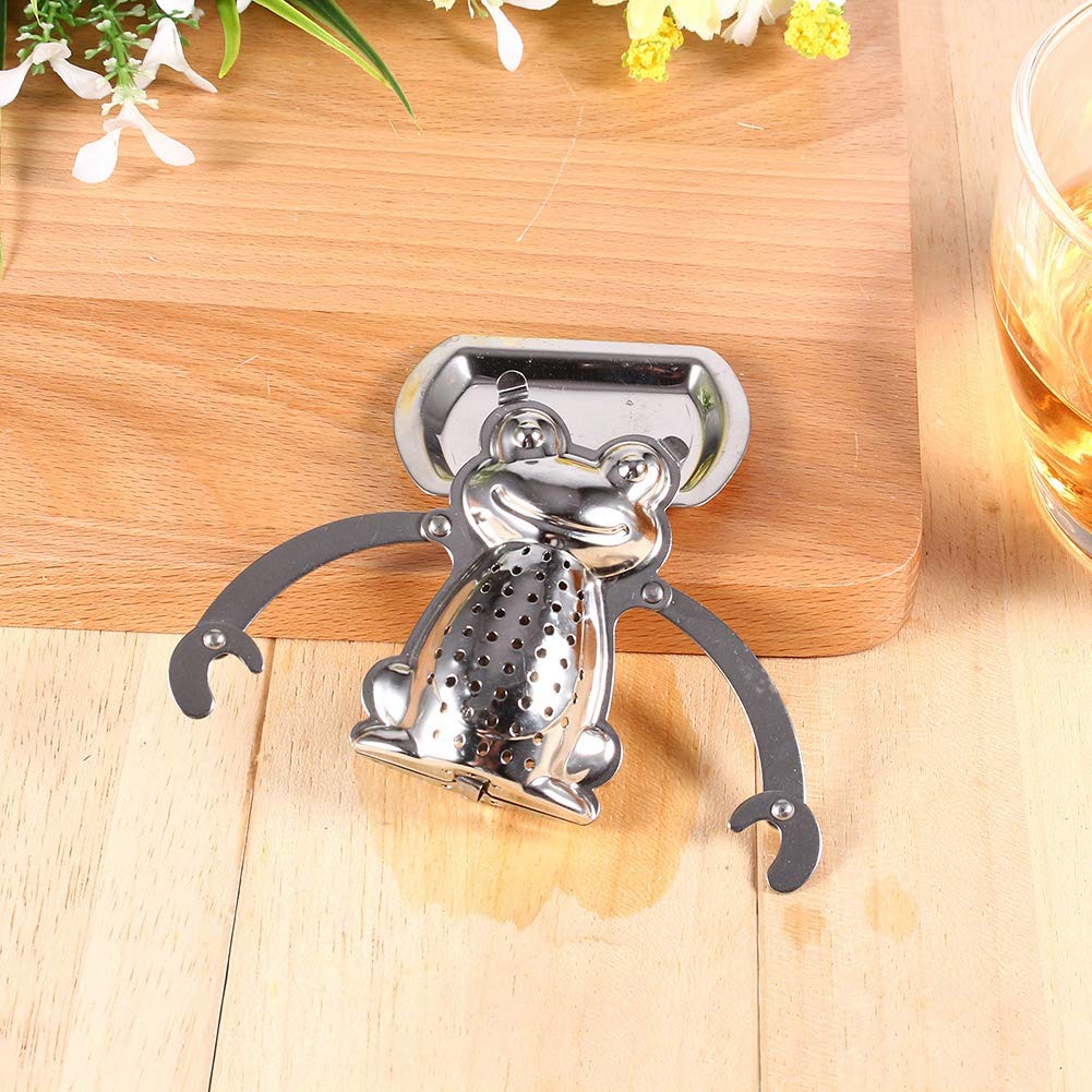 Colino Da Tè A Forma Di Rana In Acciaio Inox, Infusore Con Filtro A Rete E Vassoio Antigoccia, Regalo Carino - 4