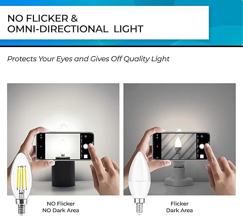 Miniatura 4 de Hizashi Bombilla LED E12 de 5000 K, luz diurna de 60 W, bombillas LED de candelabro no regulables, 90+CRI 6W 600LM, bombillas de vela B11,