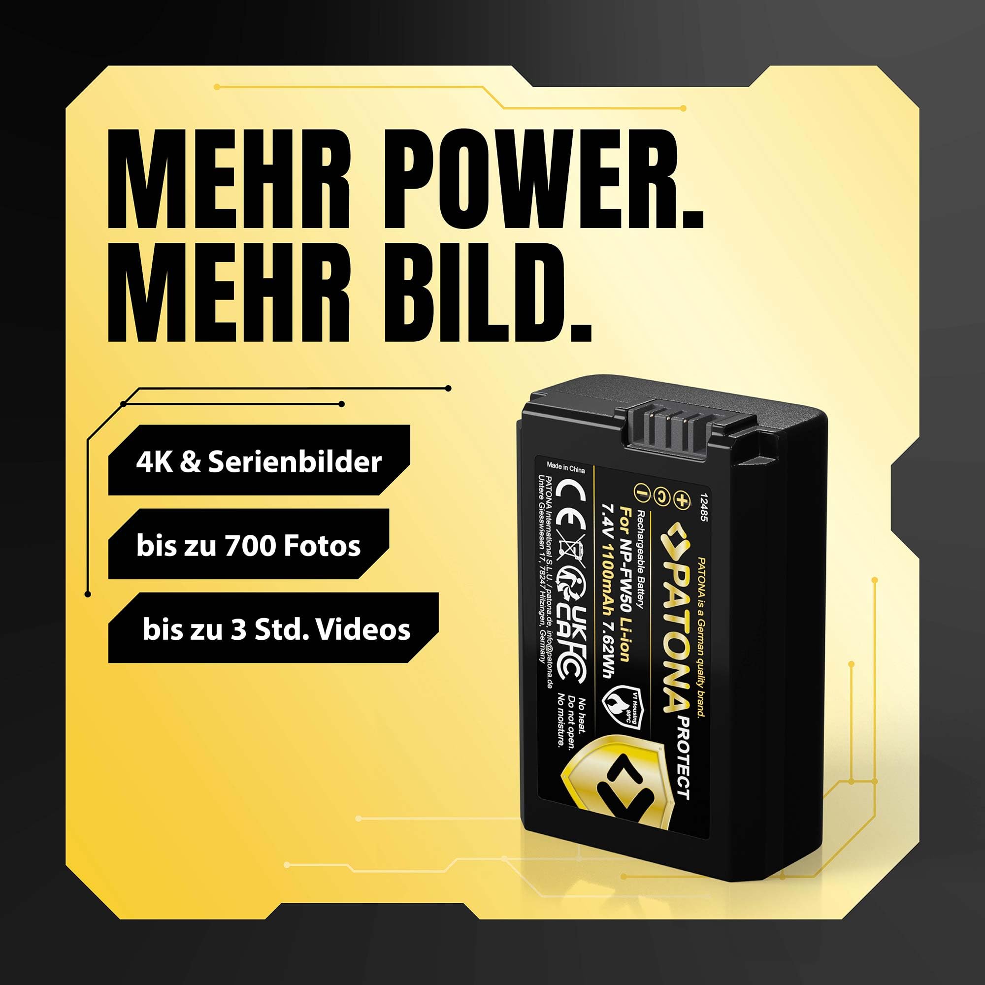 PATONA 2X Protect NP-FW50 Akku 1100mAh mit V1-Schutzgehäuse – Ersatzakku für Sony Alpha 6000 6100 6300 6400 6500, A7 II, A7R II, A5100, ZV-E10, RX10 II–IV, NEX