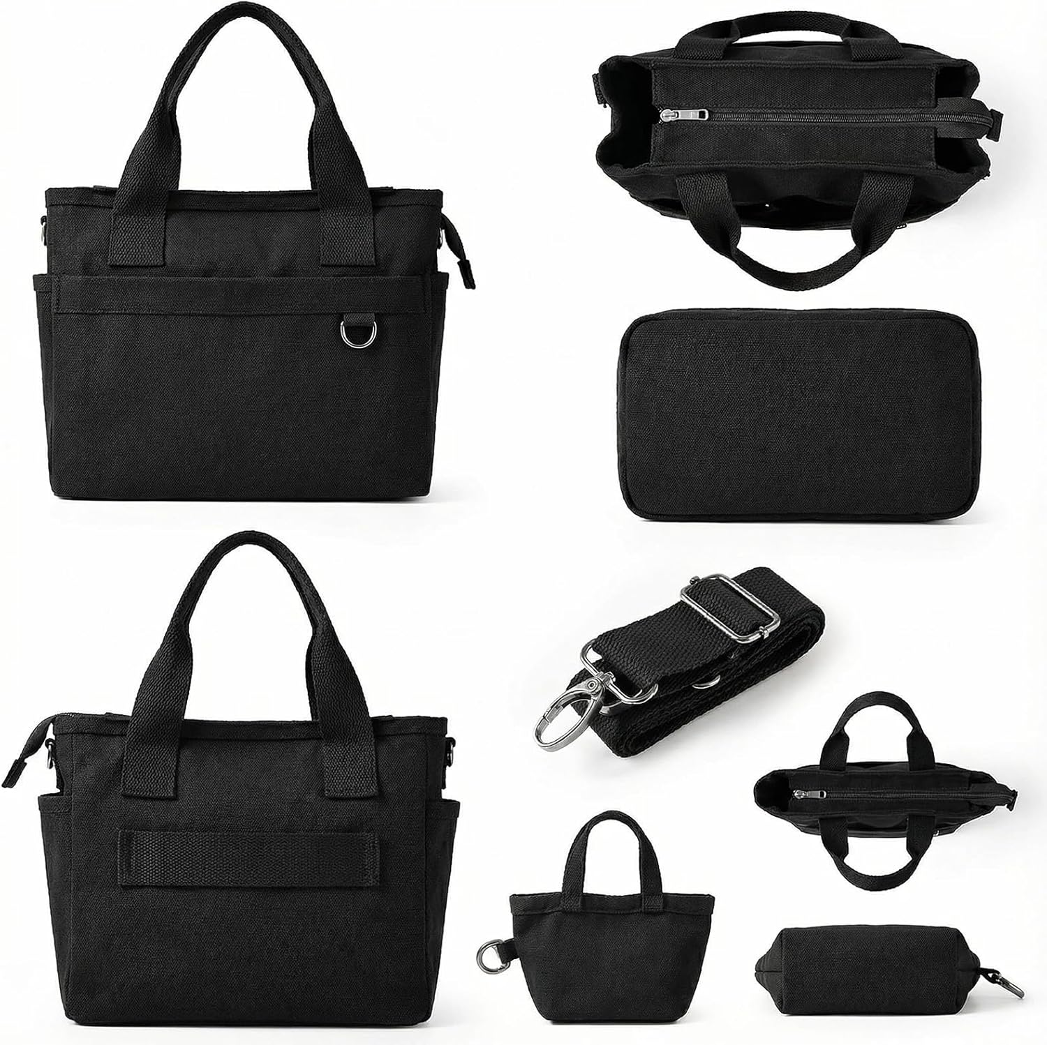 Small Canvas Tote Bag with Multi Pockets, Crossbody Shoulder Bag with Compartments and Zipper, Lightweight Adjustable Tote - Image 6