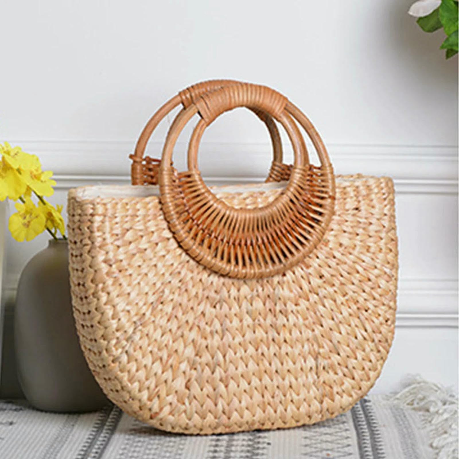 Strohtaschen Damen Shopper Women Summer Beach Bag Elegant Gewebte Top -Griff -Taschen -Reisetasche Tasche Für Reisen Und Urlaub-Standard
