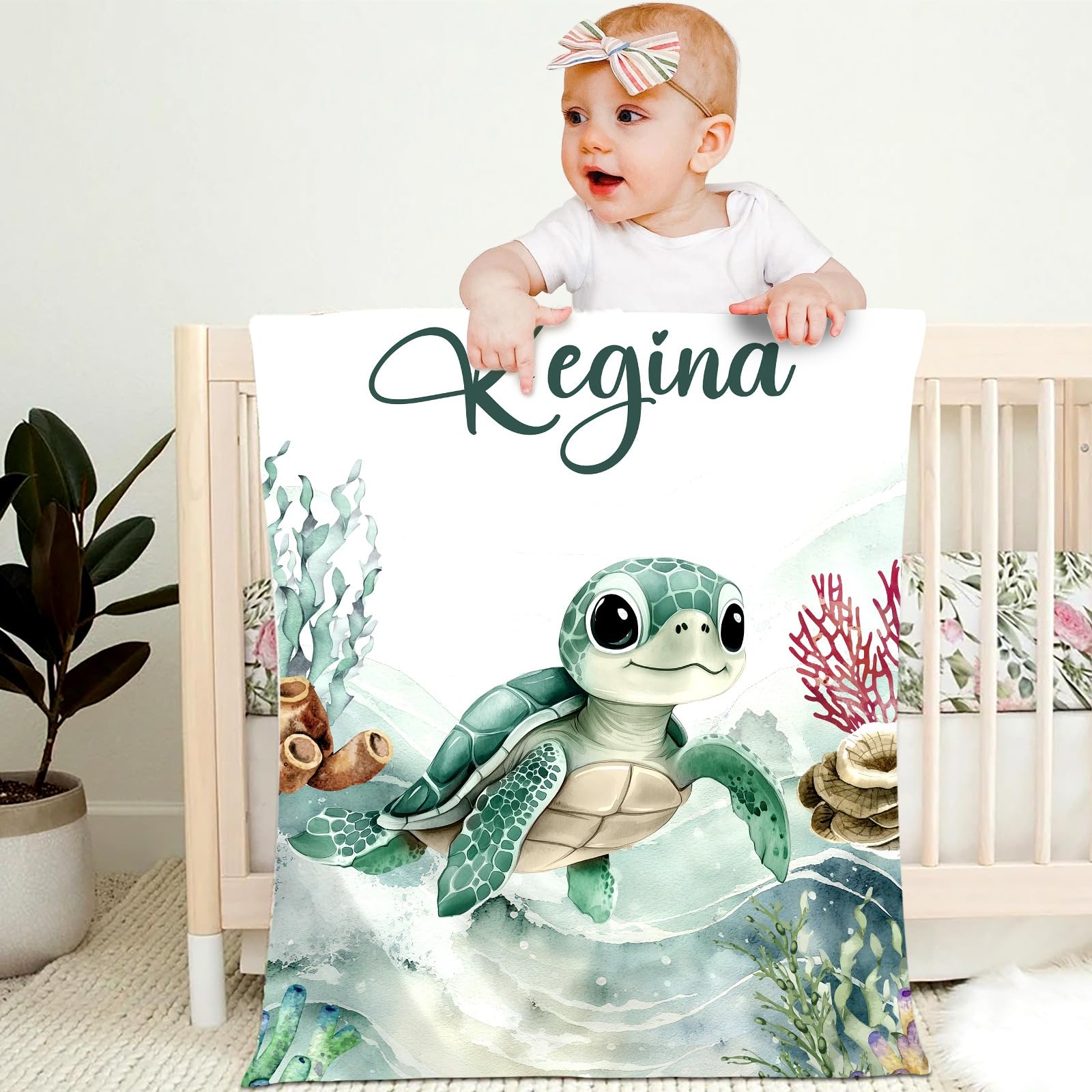 Personalised Baby Blanket with Name Custom 70x100cm Children Girl Boy Kid Throw Blanket Soft Cozy Flannel Name Blanket Animal Elephant Panda Gifts for Newborn Toddlers Adults Birthday Christmas