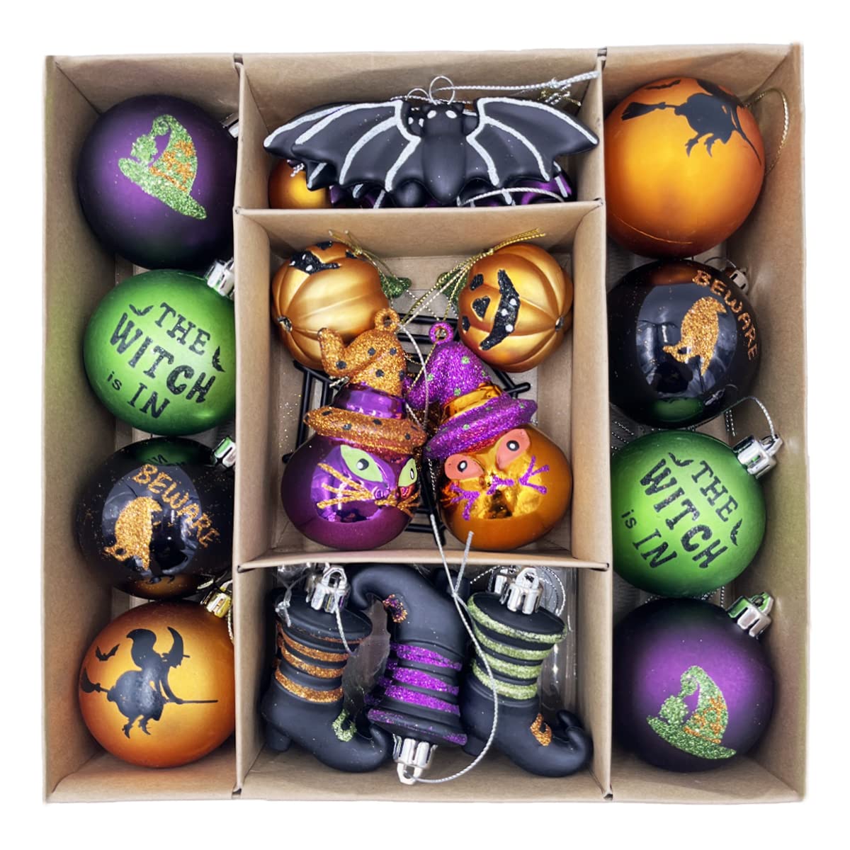 SVNVIOZ 28pcs Shatterproof Baubles, Naughty Pumpkin Decorations, Hanging Tree Balls for Halloween Party Decorations