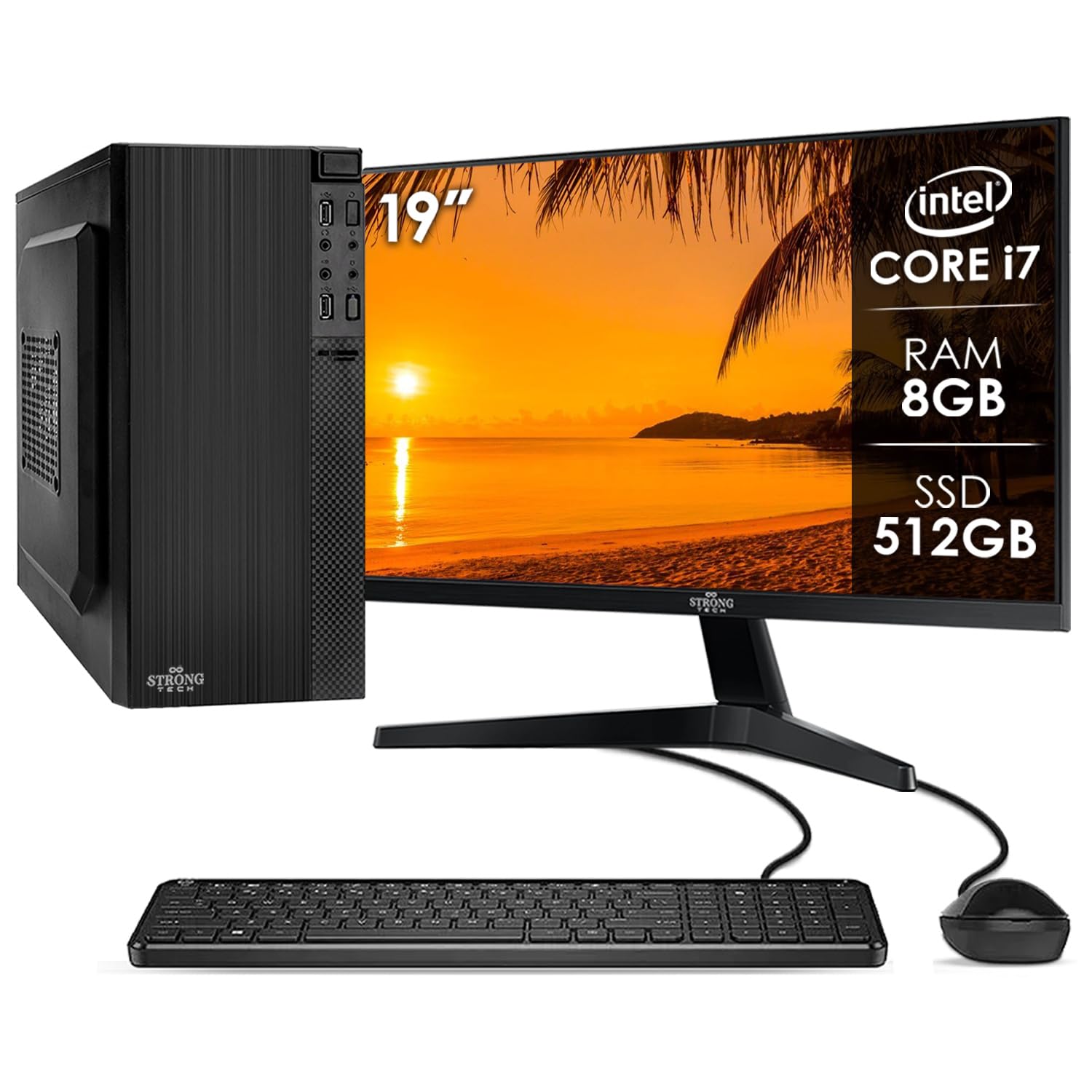 Computador Completo Intel Core i7 8GB SSD 512GB Monitor 19