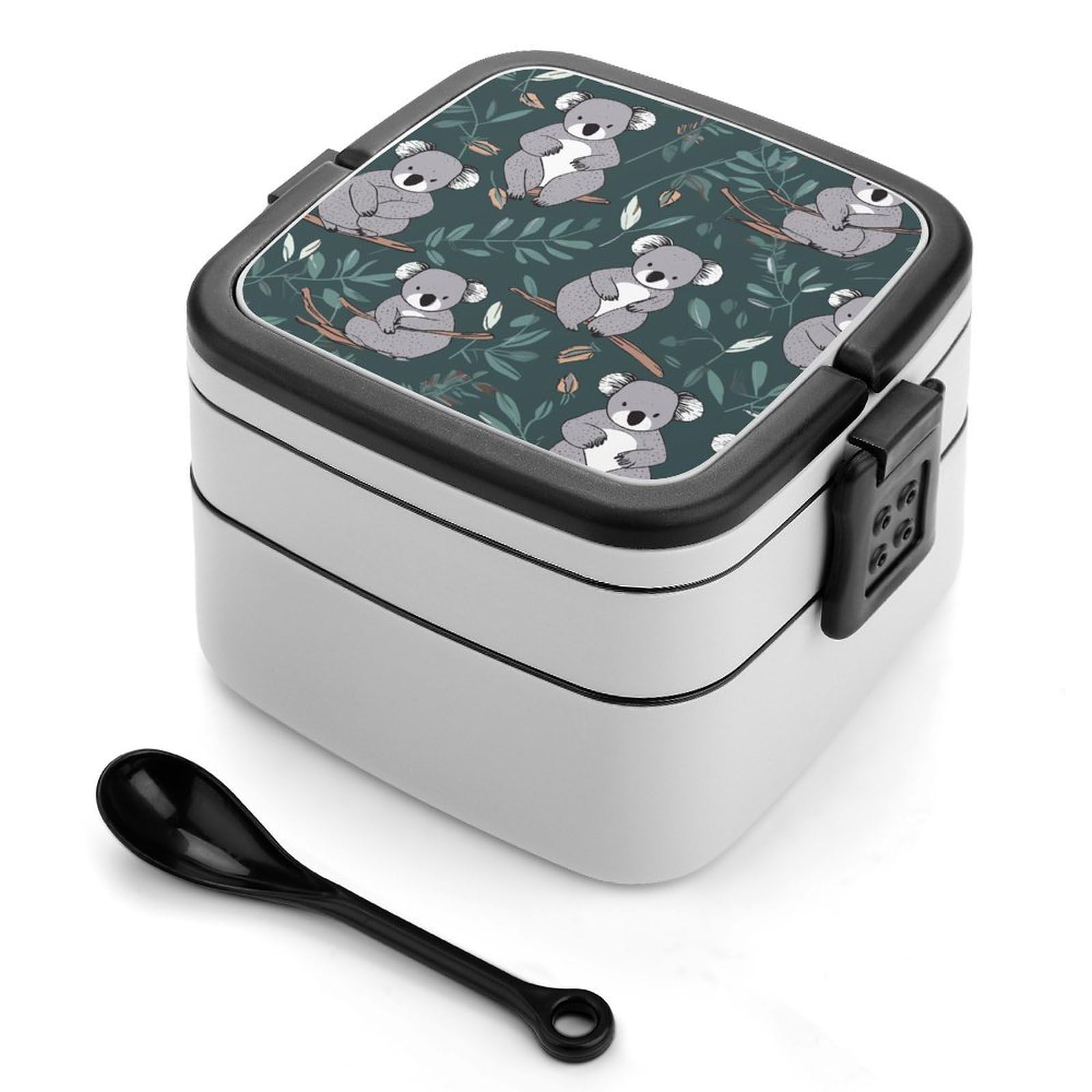 FekiLoot Lovely Koala Bento Box Adult Lunch Box Sealed Bento Lunch Boxes with Spoon Sturdy Double Layer Bento Boxes Snap-on Design Leak Proof Lunch Containers Ideal for Work
