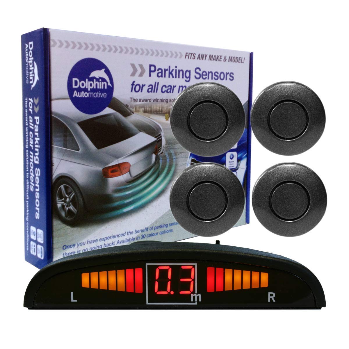 Dolphin Automotive DPS450 Reverse Parking Sensors In 32 Colours 4 Ultrasonic Radar Sensors Kit Audio & Display Alert System - Matt Black — view 5