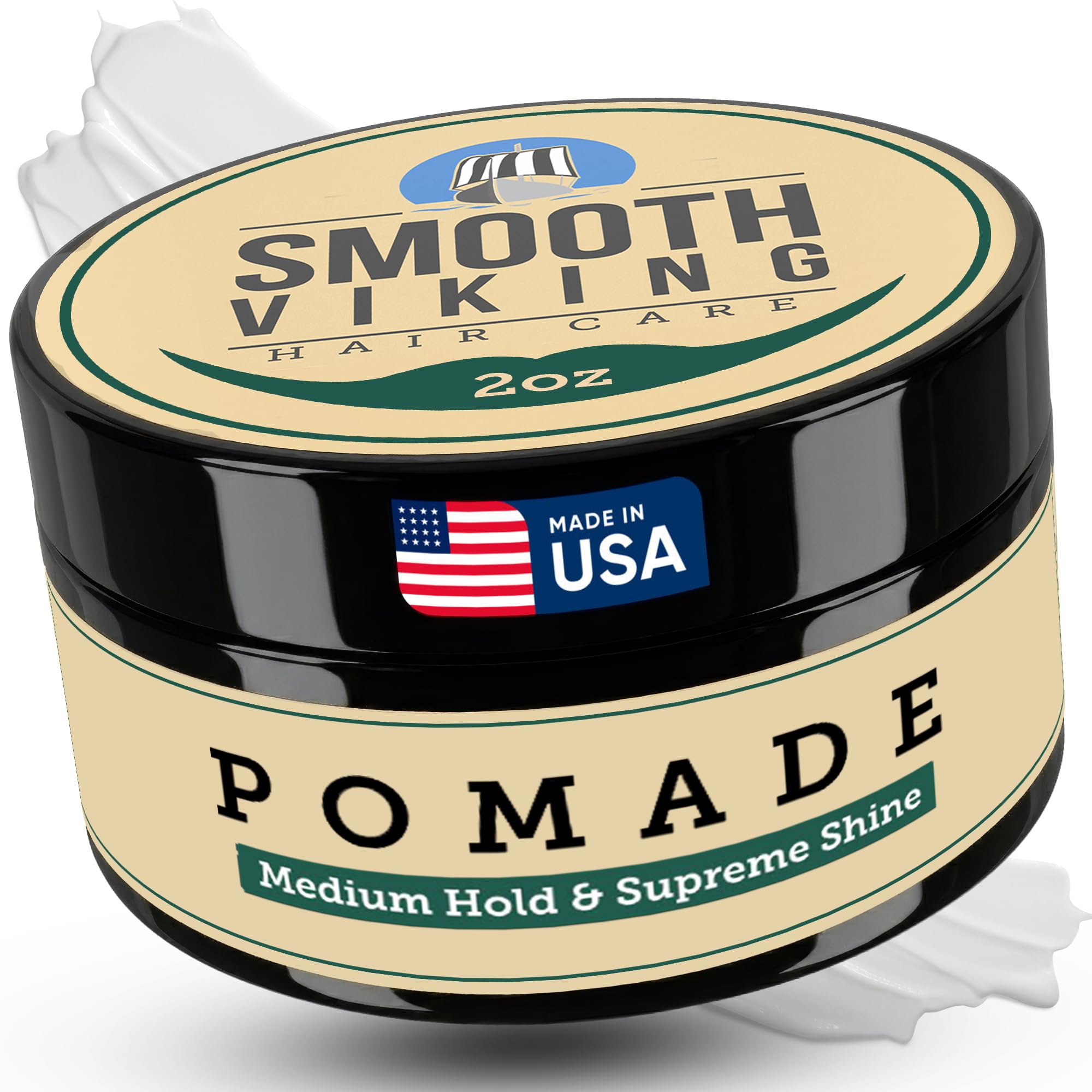 Pomade for Men - Best Hair Styling Formula for Medium Hold and High Shine - Perfect for Straight, Thick and Curly Hair - 2 OZ - Smooth Viking