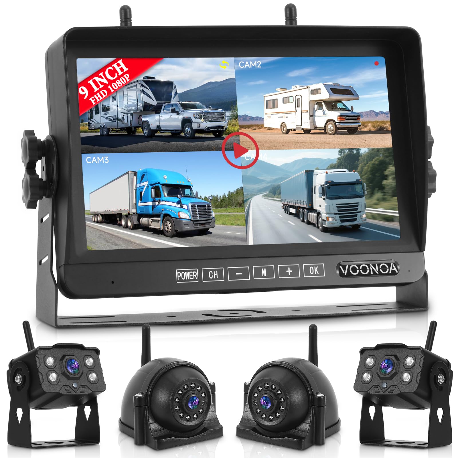 VOONOA Wireless RV Backup Camera System with 9 Inch Monitor