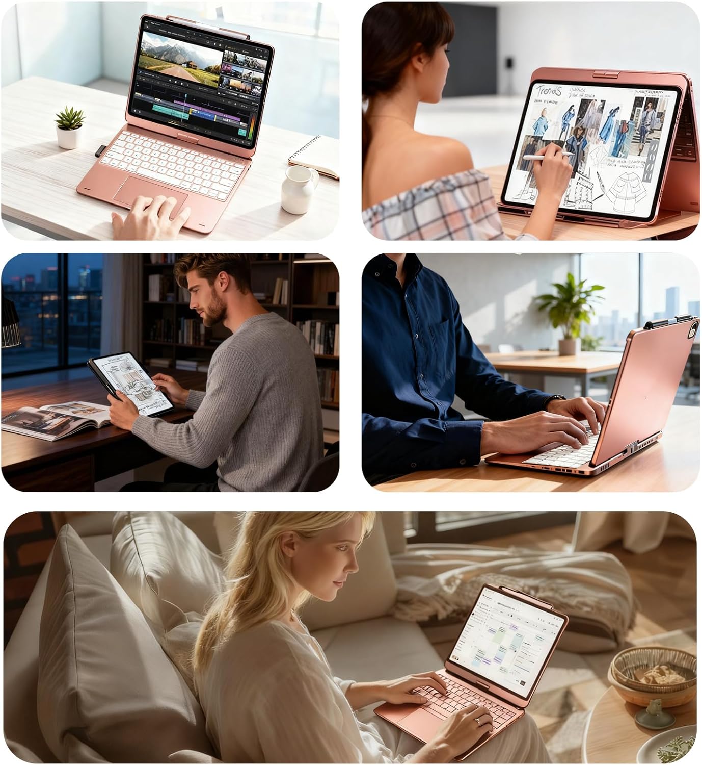 Keyboard Case for iPad Pro 13 inch Case with Keyboard (M5/2025,M4/2024)& iPad Air 13 (M4/M3/M2) &iPad Pro 12.9 (6th/5th/4th/3rd Gen),360° Swivel &Rainbow Backlit with Pencil Holder-Pink