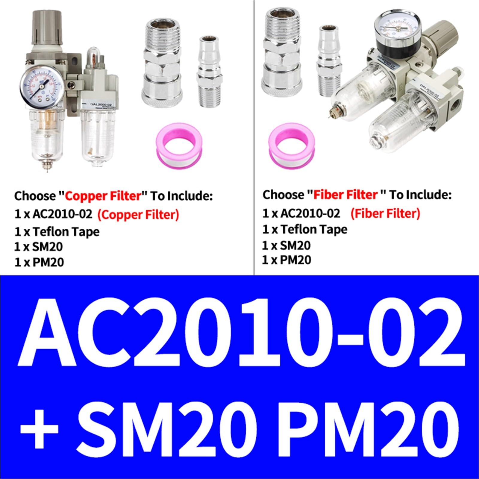 Régulateur de pression pneumatique, séparateur d'eau et d'huile, compresseur de Drainage manuel, filtre à Air, 1 pièce, AC2010-02 AC3010-03 AC4010-04(AC2010-02 SM20PM20,Copper Filter)