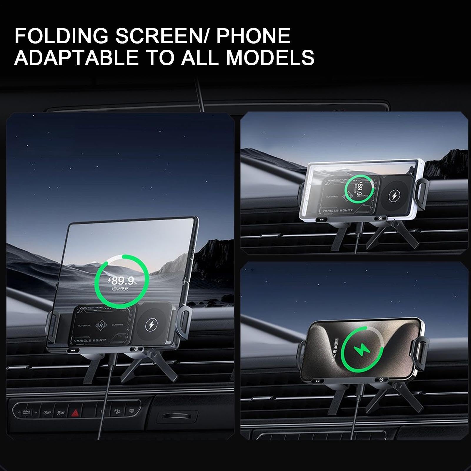 Generico Supporto Ricarica Wireless Auto Porta Cellulare per Automobili | Caricabatterie Rapido Doppia Bobina 15W per Smartphone Dashboard Auto Furgone Camper