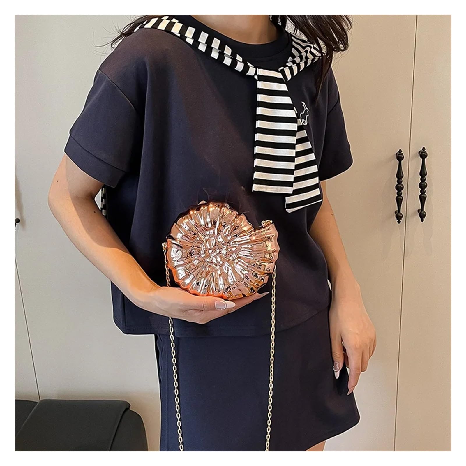 Donna Shell Clutch Borsa da sera estiva con conchiglia, borsa a tracolla lucida, mini pochette, a catena, donna