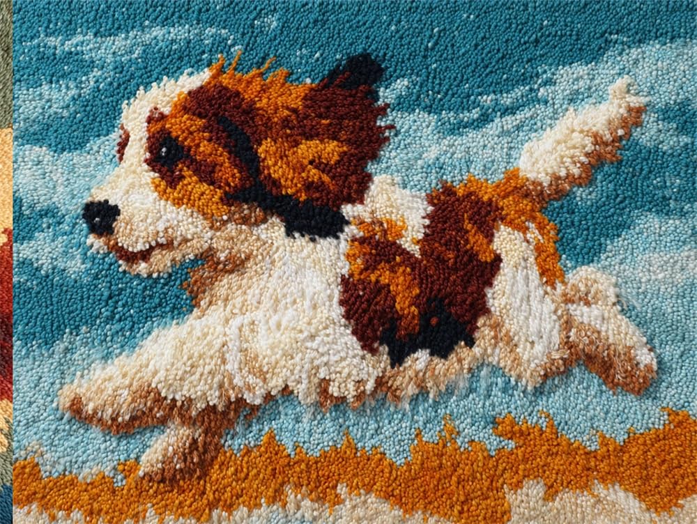 FWRTYCB Latch Hook Rug Kit Running Dog 20X15Inch Carpet Making Kit