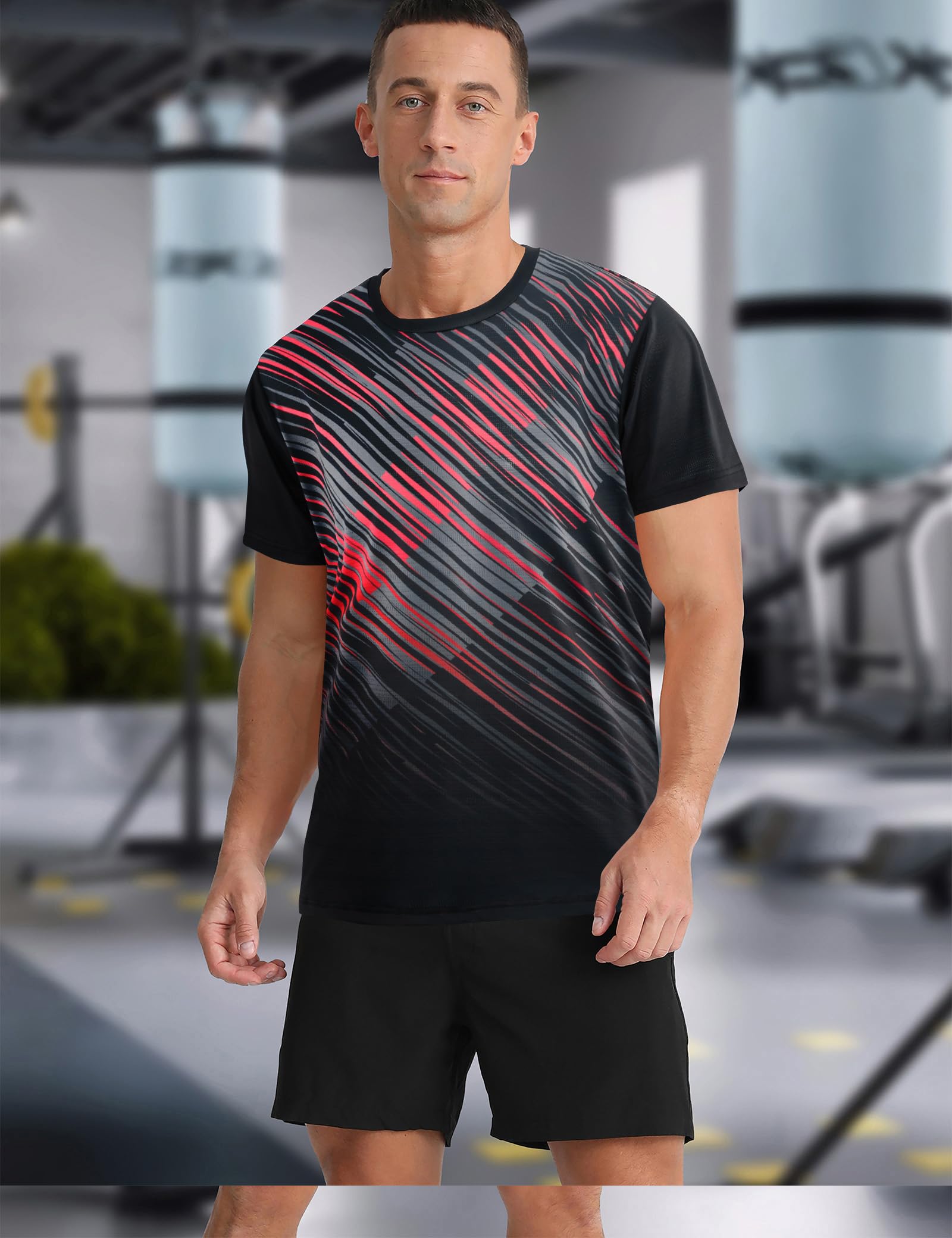 APTRO Camiseta Deportiva para Hombre con Diseño Degradado, Manga Corta, Tejido Elástico y Transpirable para Deportes
