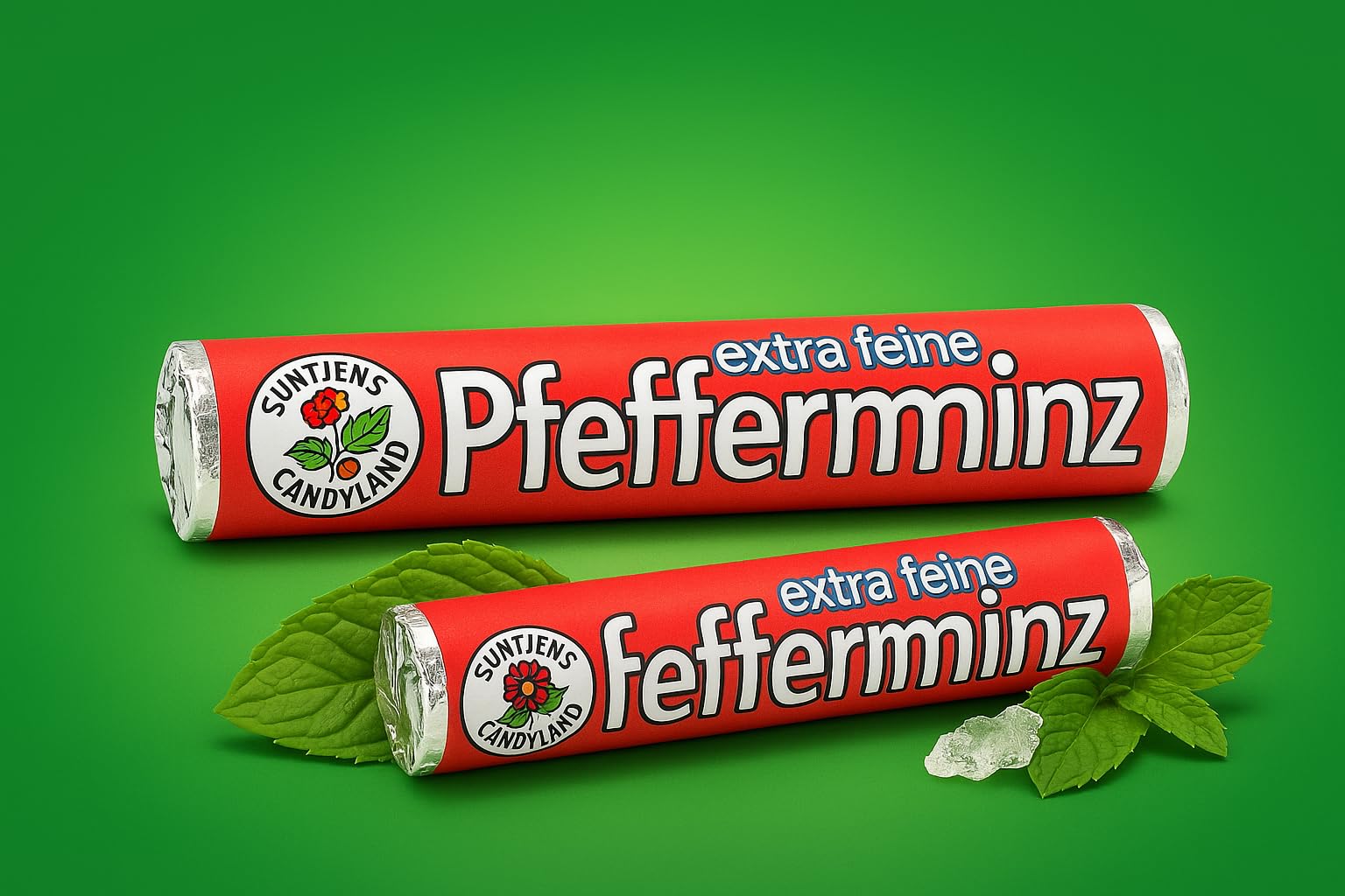 Suntjens Pfefferminzrollen 36 x 30g – extra feine Minzbonbons in der klassischen Rolle – Erfrischende Pfefferminze für unterwegs, Büro & Auto – ohne künstliche Farbstoffe