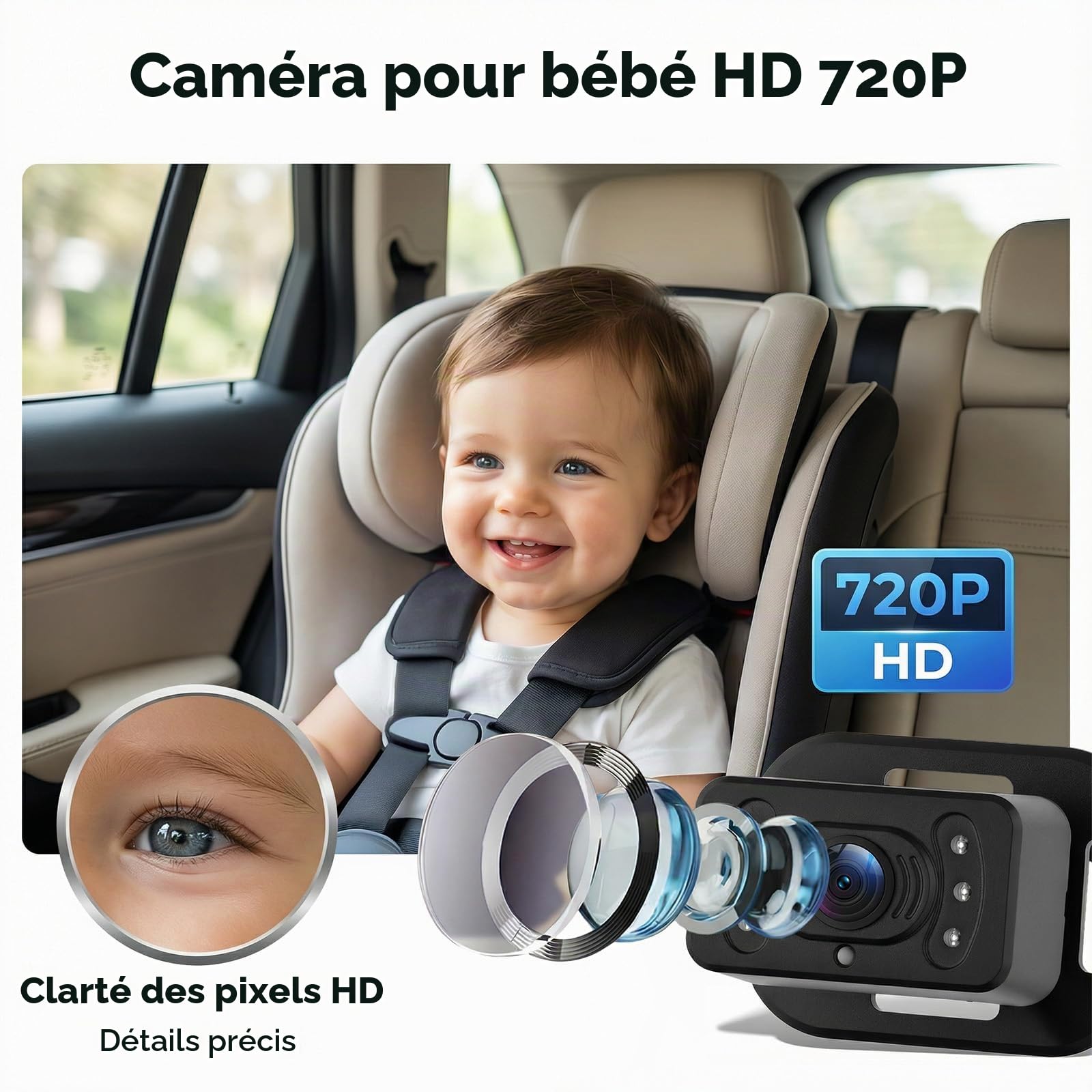 SIXTOP Caméra Bébé pour Voiture, Moniteur IPS 6,86 Pouces avec 2 Caméras HD Arrière (Siège), Vision Nocturne & Angle Large de 90°, Installation Sûre et Stable pour Voiture/SUV/Van