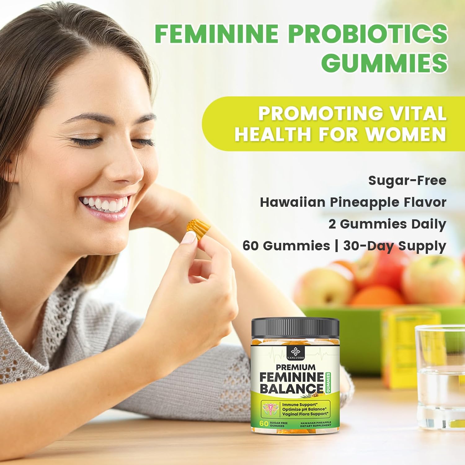 Feminine Balance Probiotic Gummies - Women's Vaginal Health Support | PH Balance & Odor, Flora, Immune Support | Probiotics for Women, Vegan Pineapple Flavor, 60 Count - Image 5